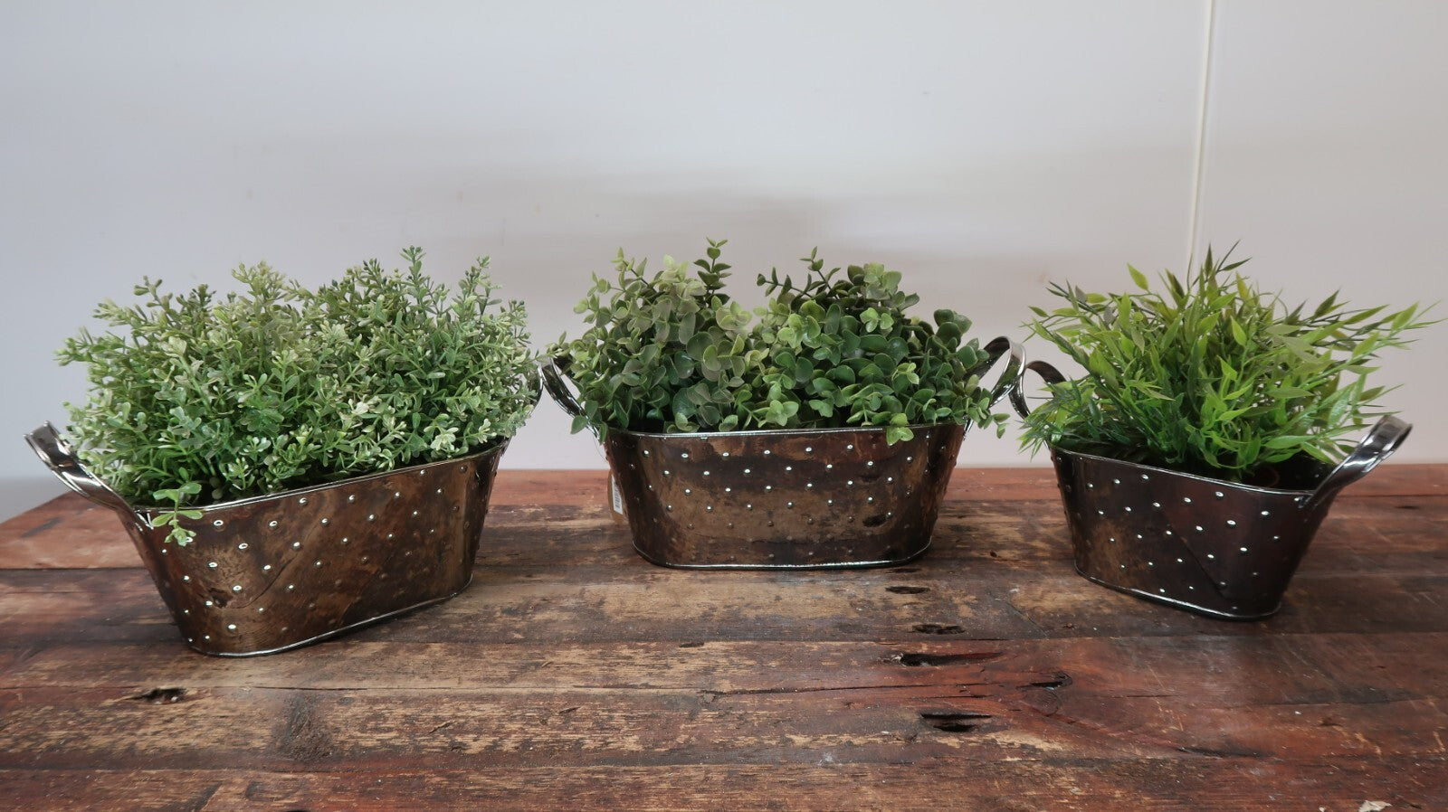 Metal Oval Planters Set of 3 Nested Smoke Metalic Planter With Handles