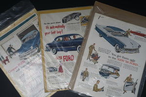 3 Sheets of 1950's Ford Original Print Advertisements