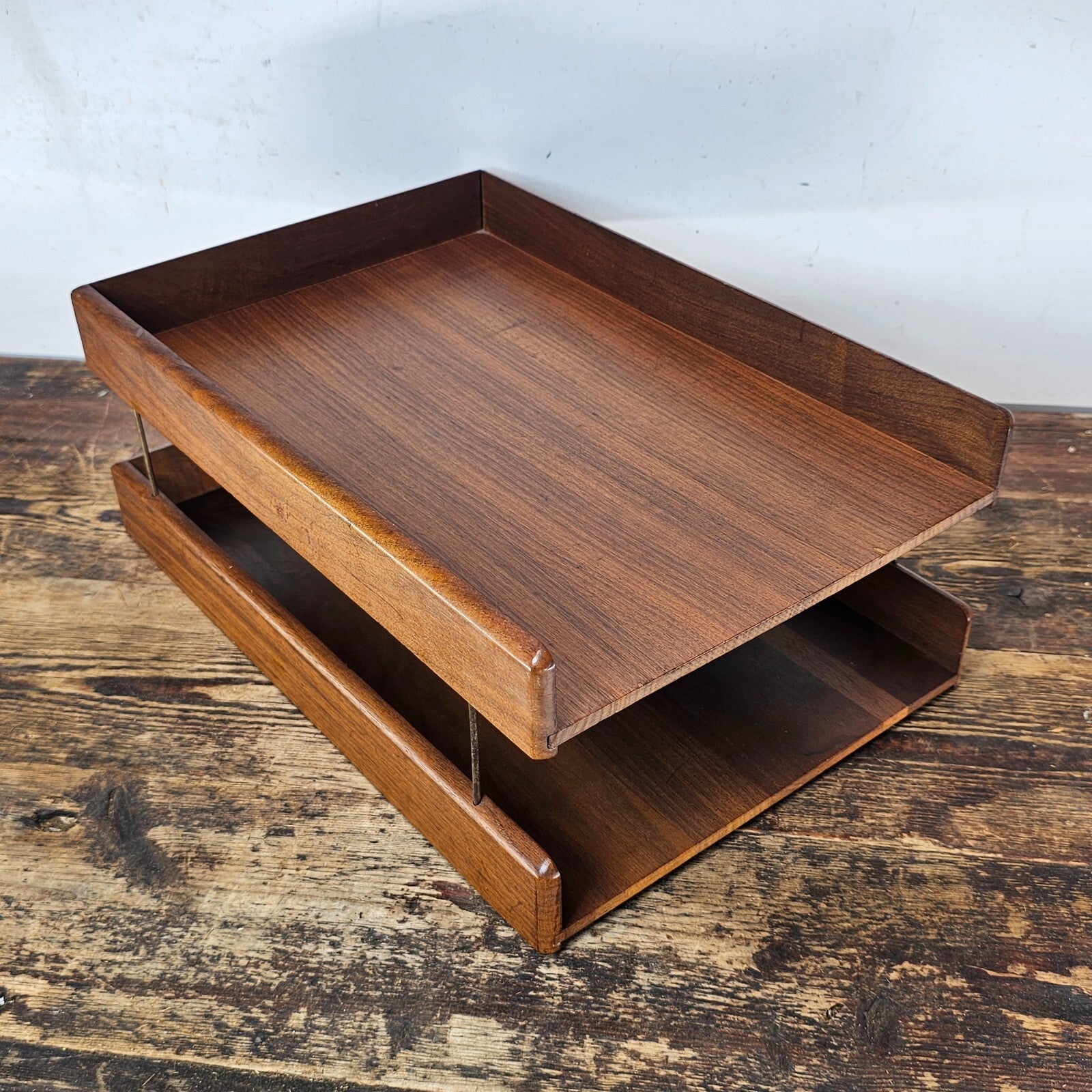Carver Wood Products Solid Wood 2-Tier Desk Tray Set Mid-Century Modern