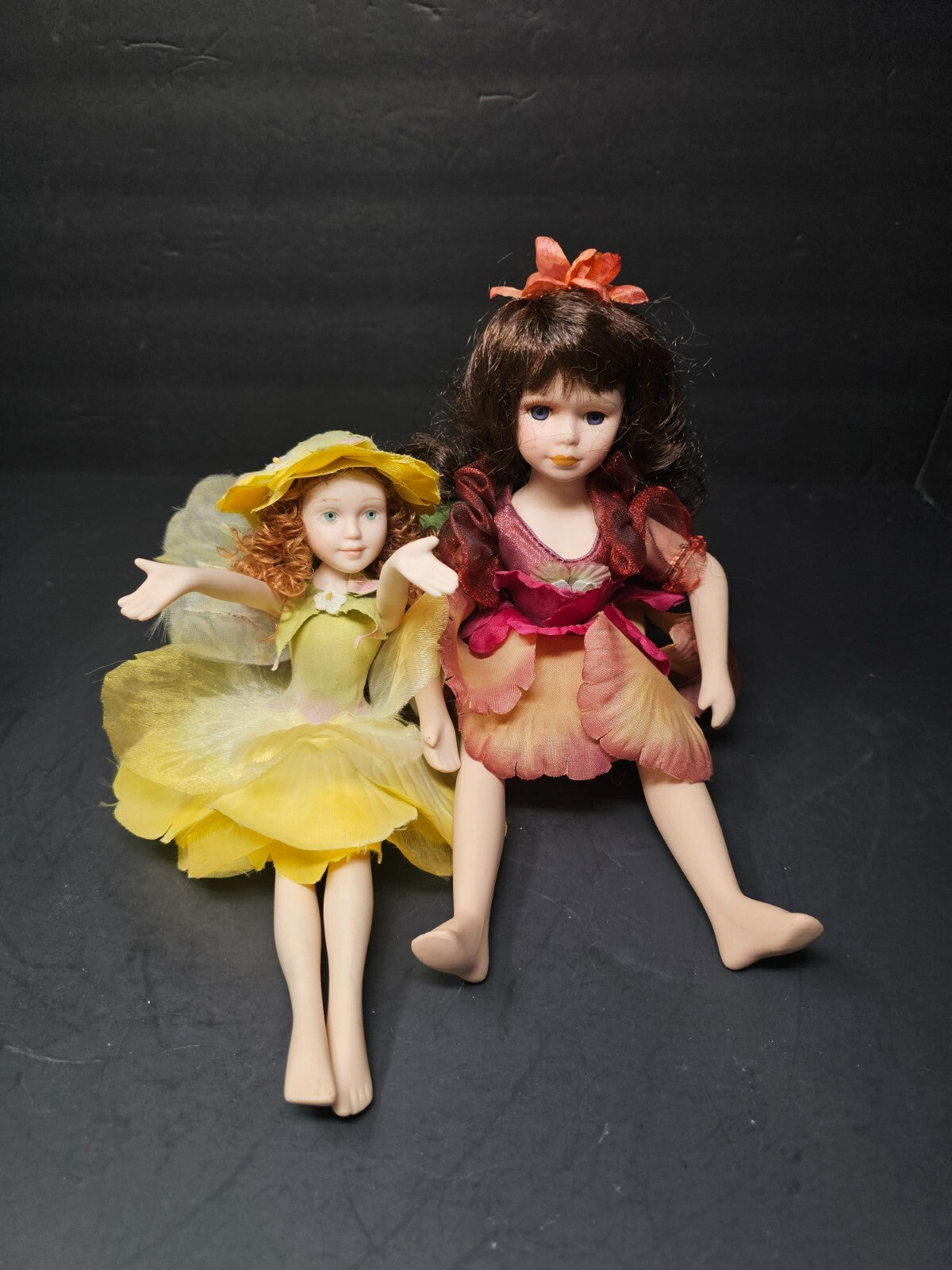Set of 2 Porcelain Flower Fairy Figurines Garden 9.5" & 12" H