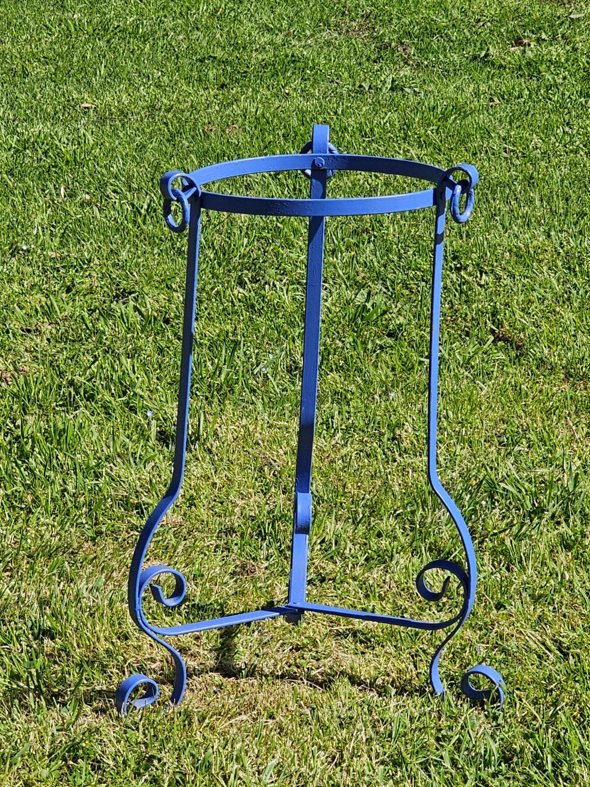 Vintage Decorative Scrollwork Blue Metal Plant Stand 22.5"H × 15.5"W × 15.5"D