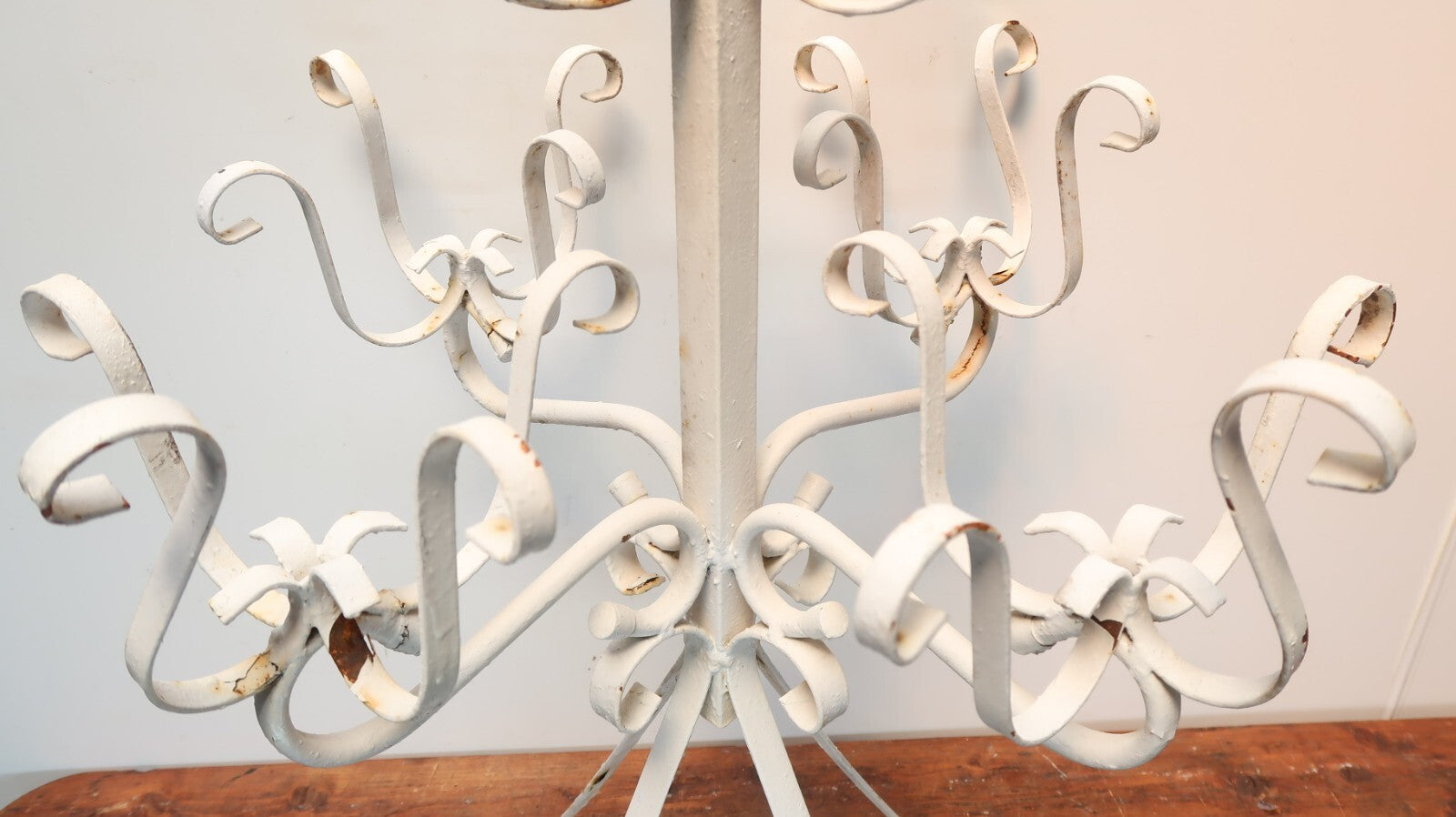 Vintage Mexican White Iron 5 Pot Tiered Plant Stand 1970’s Shabby Chic H 34"