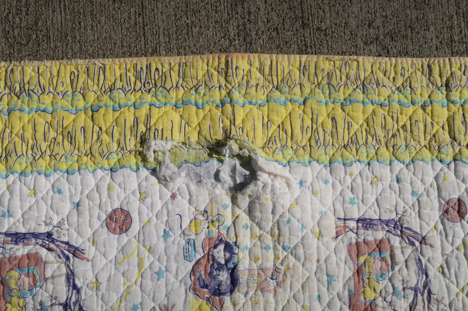 Vintage Quilted Baby Blanket 1950s  Baby's Wonderland 100% Cotton 34" x 46"