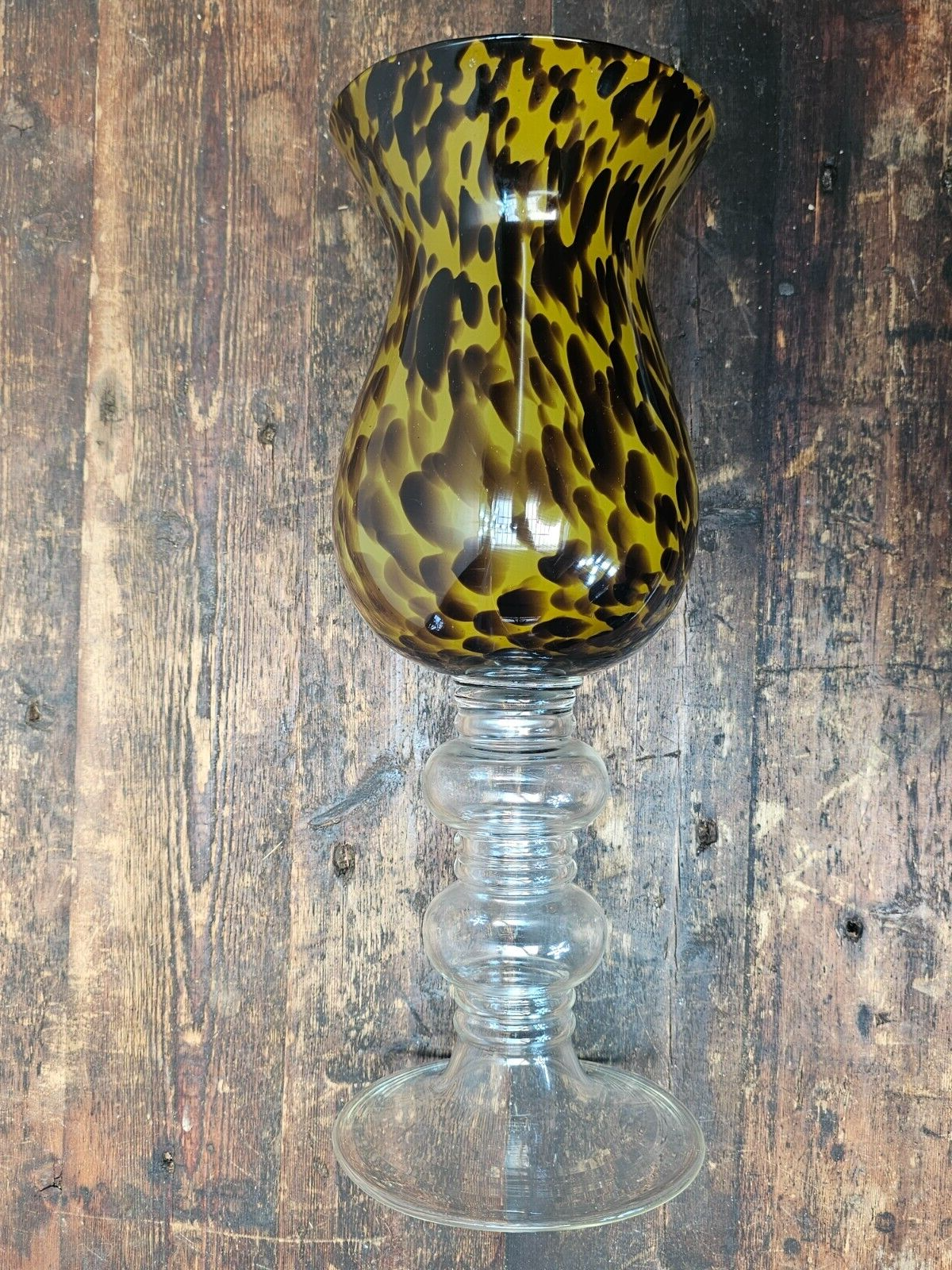 Large Tortoise Shell Hand Blown Glass Flower Vase 7.75" Dia x 20.75" H