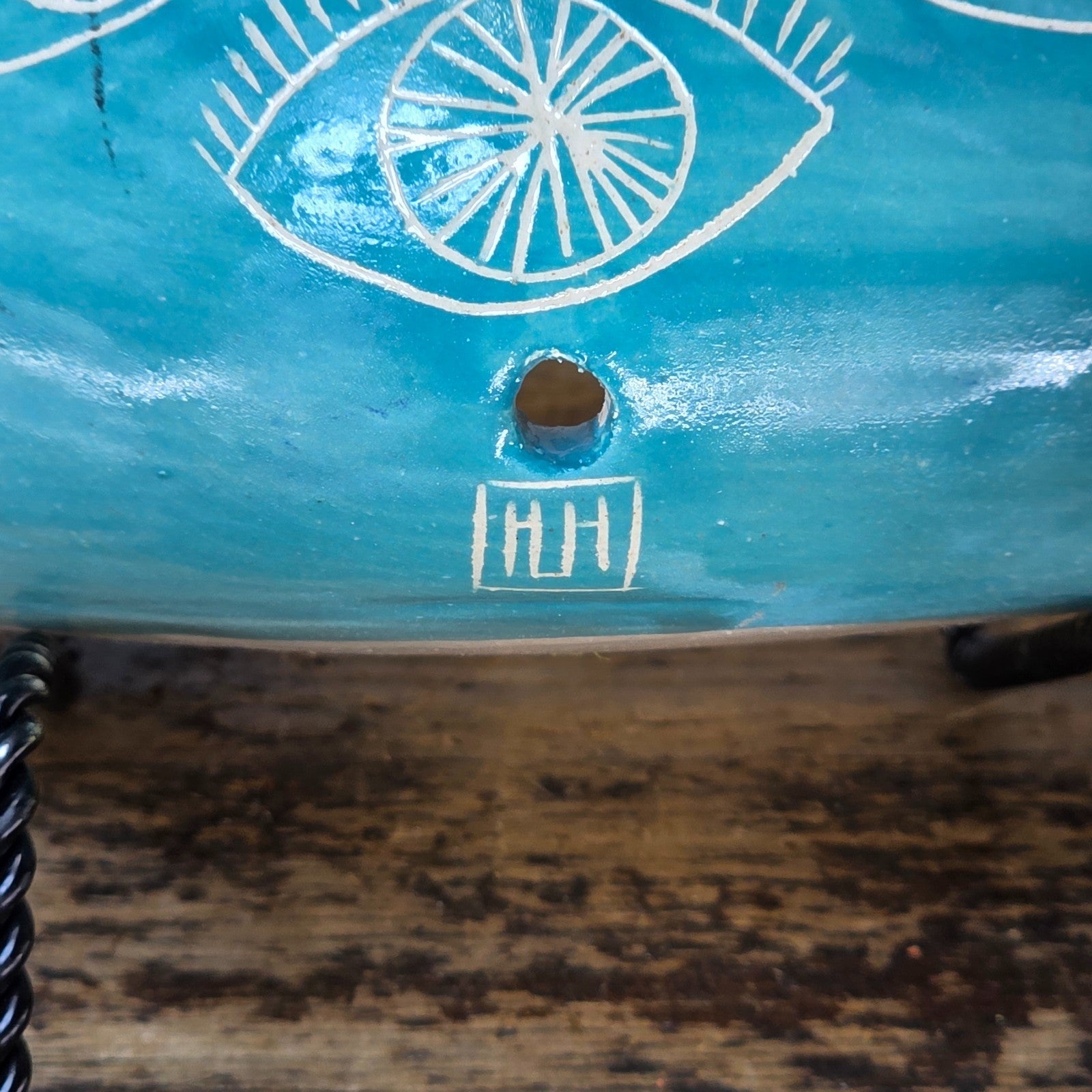 Studio Pottery Wall Pocket | “Eye” Sgraffito in Turquoise | Signed