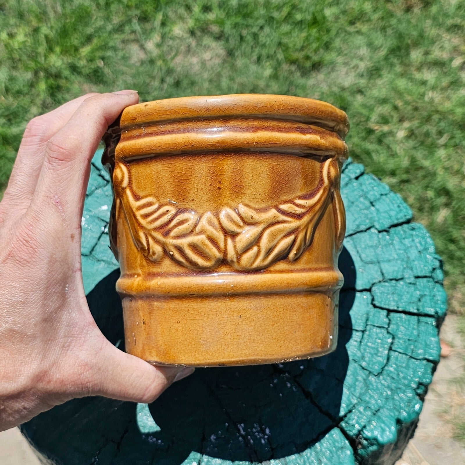Grazed Brown Flower Planter Pot 5.25" Dia x 5" H