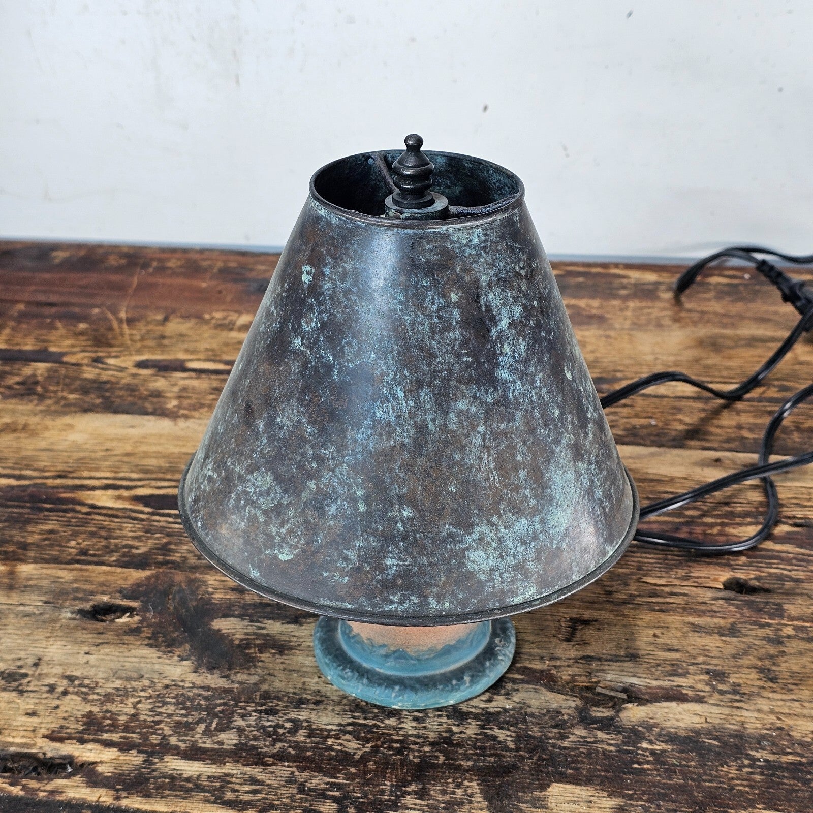 Small Pottery Table Lamp With Metal Shade 8.5"H (Has Damage)
