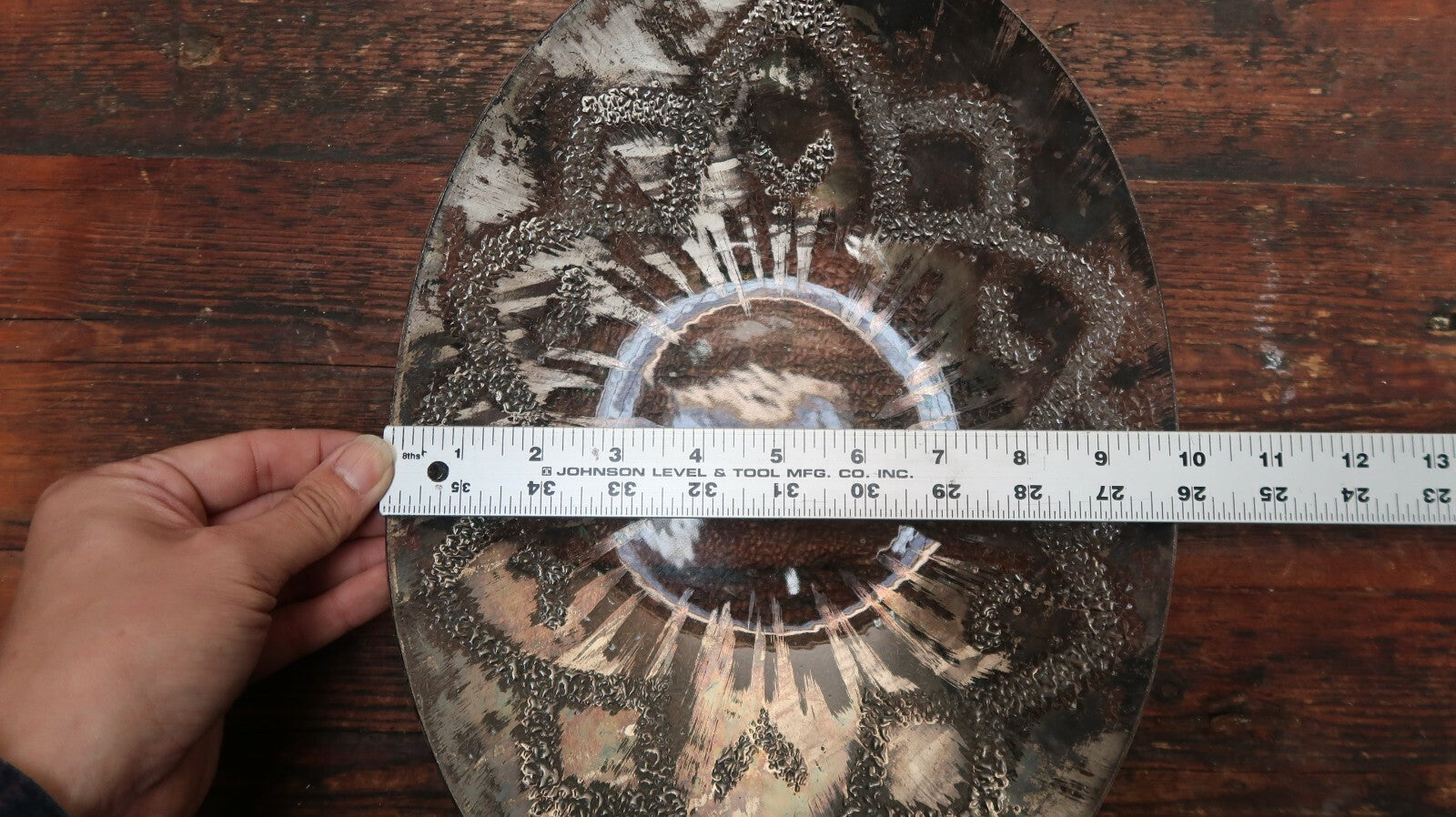 Vintage Textured Glass Oval Plate With Hand Painted Accents 13" x 10"