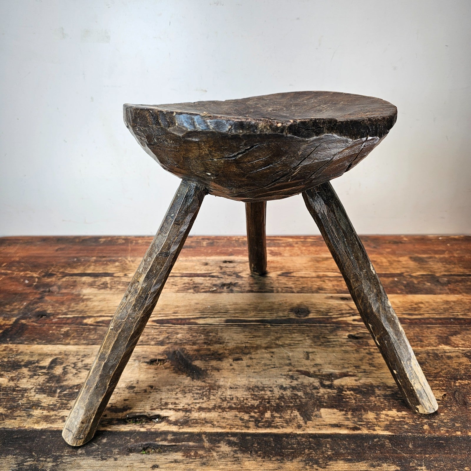 Authentic 18th-19th Century European Primitive Milking Stool / Wabi Sabi 12.75"H