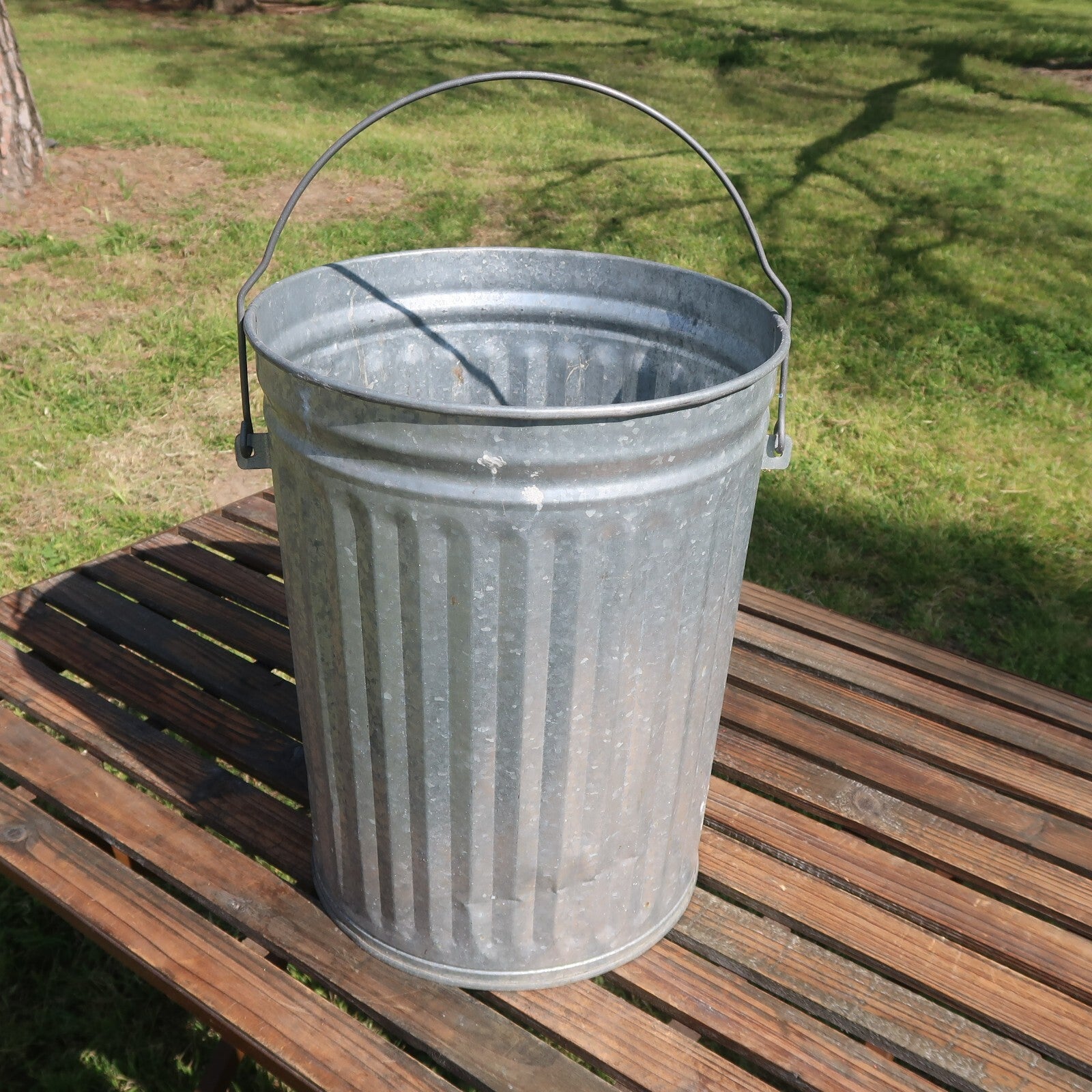 Vintage Metal Outdoor Trash Can with Handle Garden Planter Farmhouse