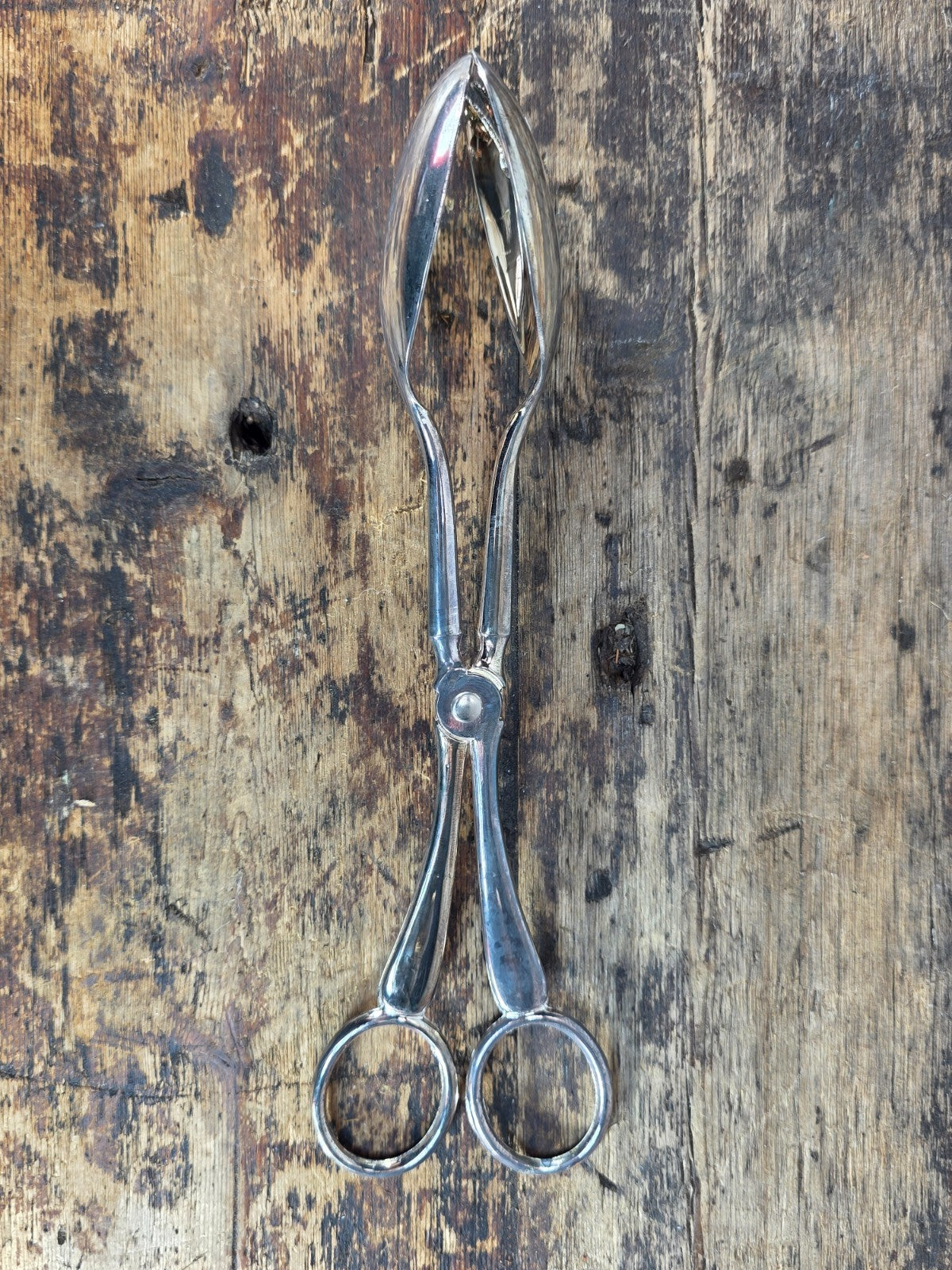 Vintage Italian Silver Plated Salad Serving Tongs 10" with Box Made in Italy