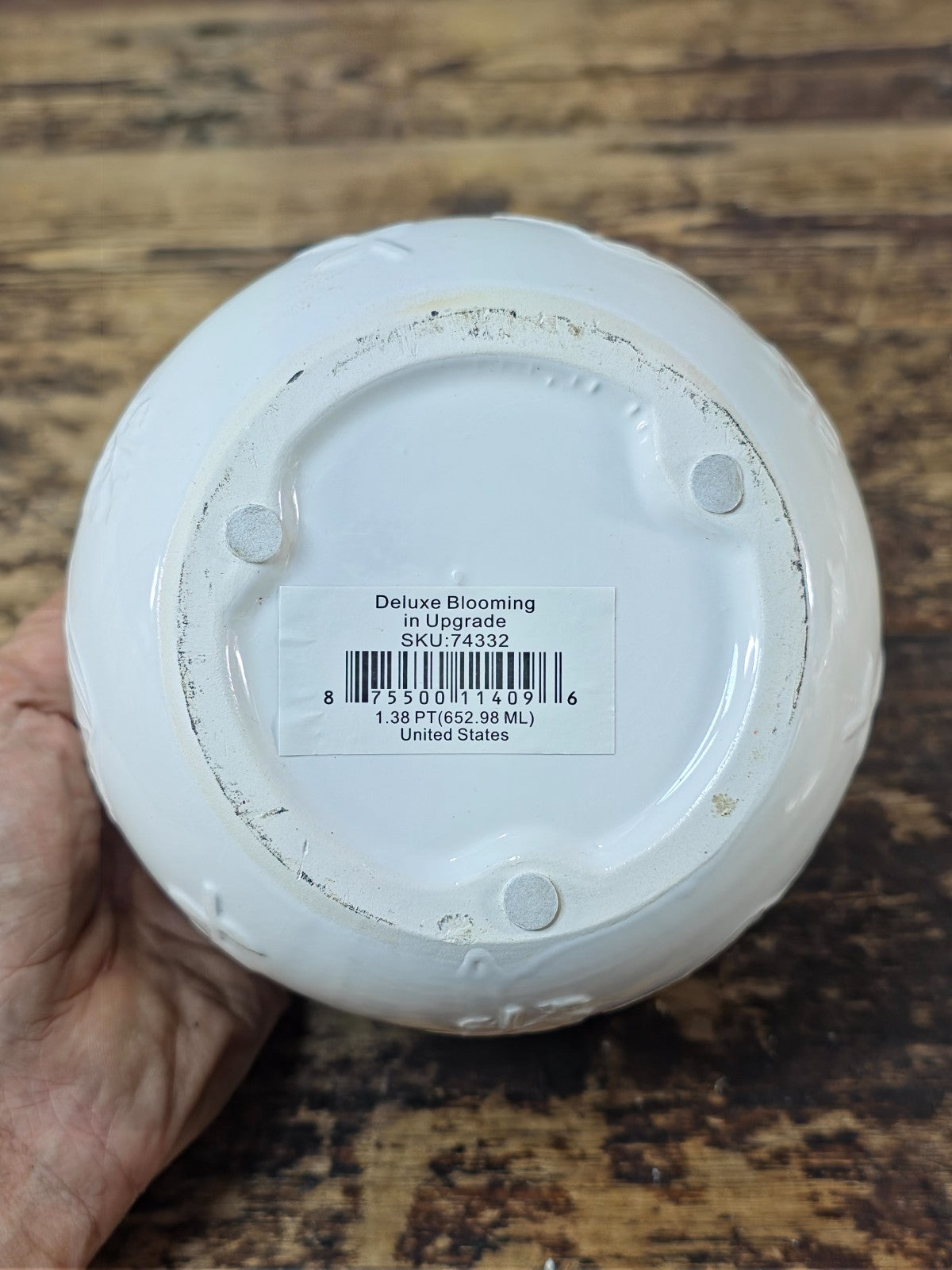 Modern White Ceramic Planter with Embossed Floral Pattern — Small, Made in USA