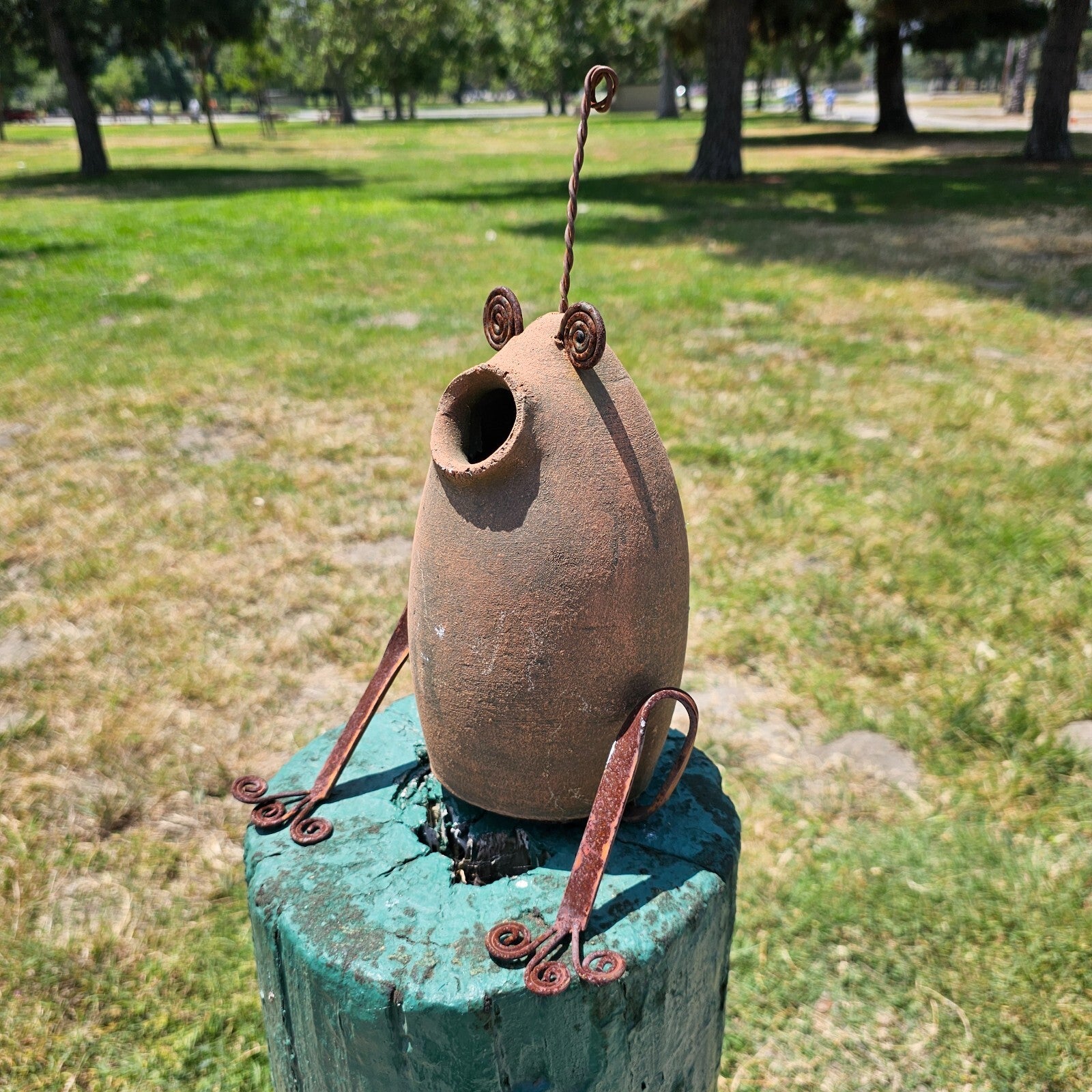 Hanging Clay Birdhouse Rustic Frog Design