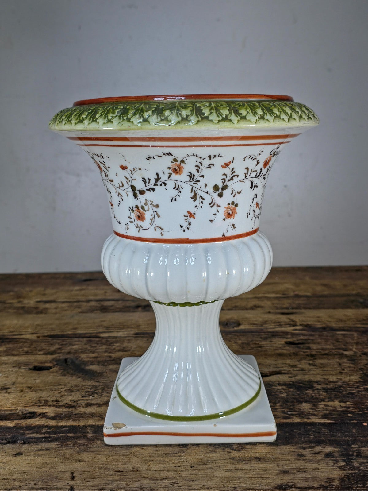 Vintage Hand Decorated Ceramic Urn Vase Italy/Portugal Mid 20th C Floral