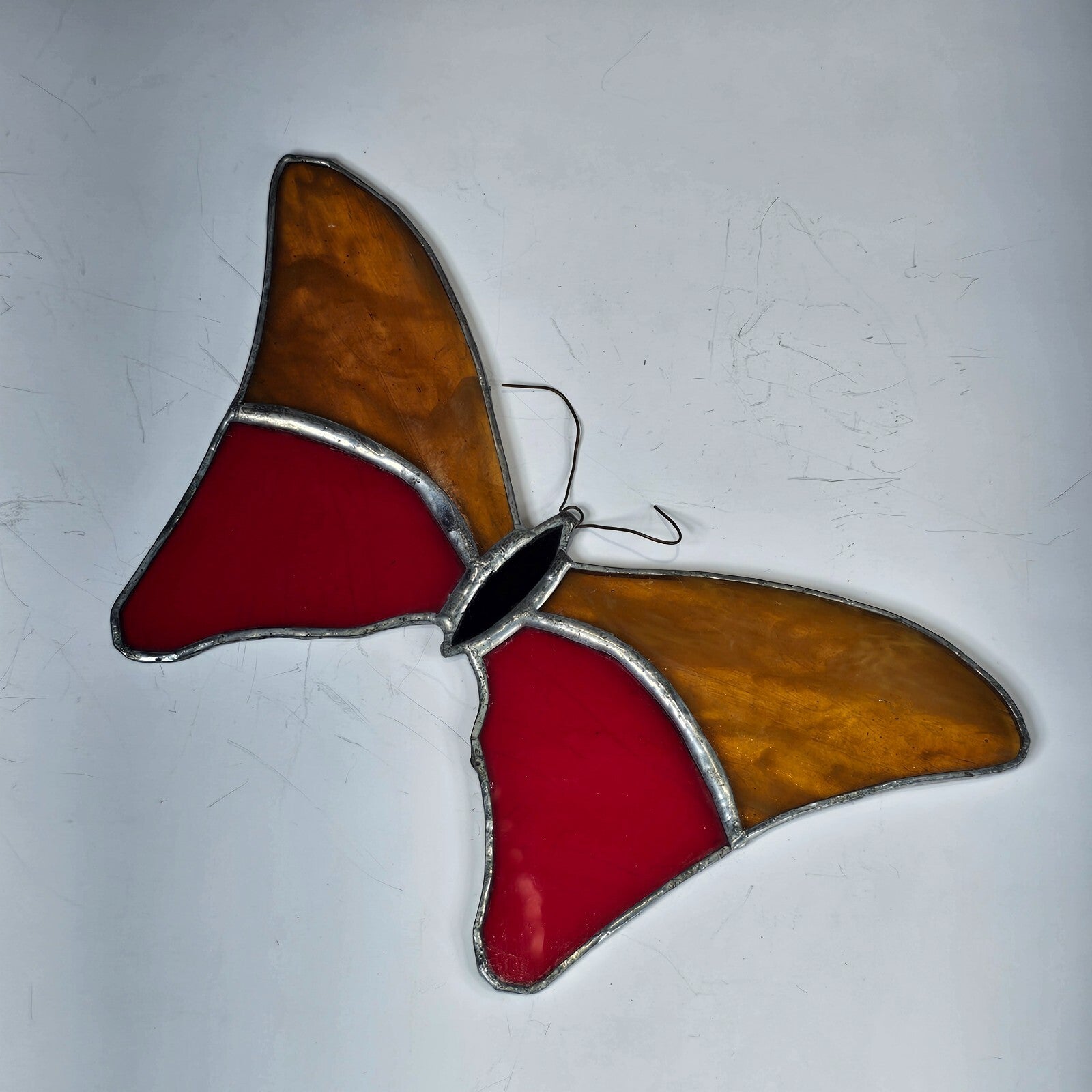 Vintage Butterfly Stained Glass Sun Catcher 8" x 4.5"