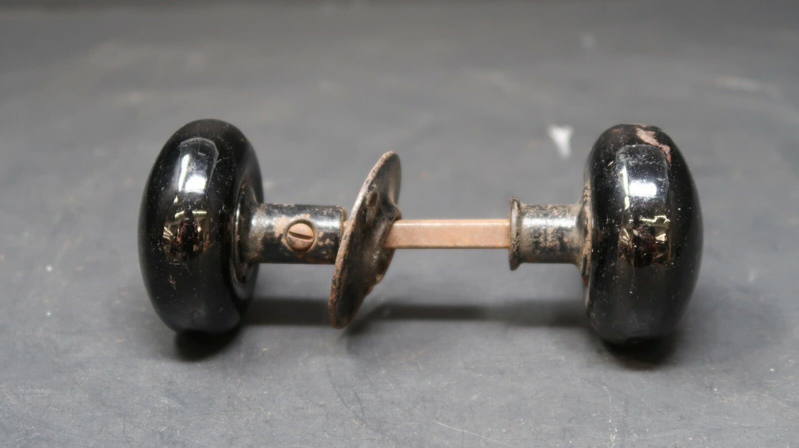 Vintage Black Enamel Porcelain Doorknob Set Rustic Chippy & Shabby Chic