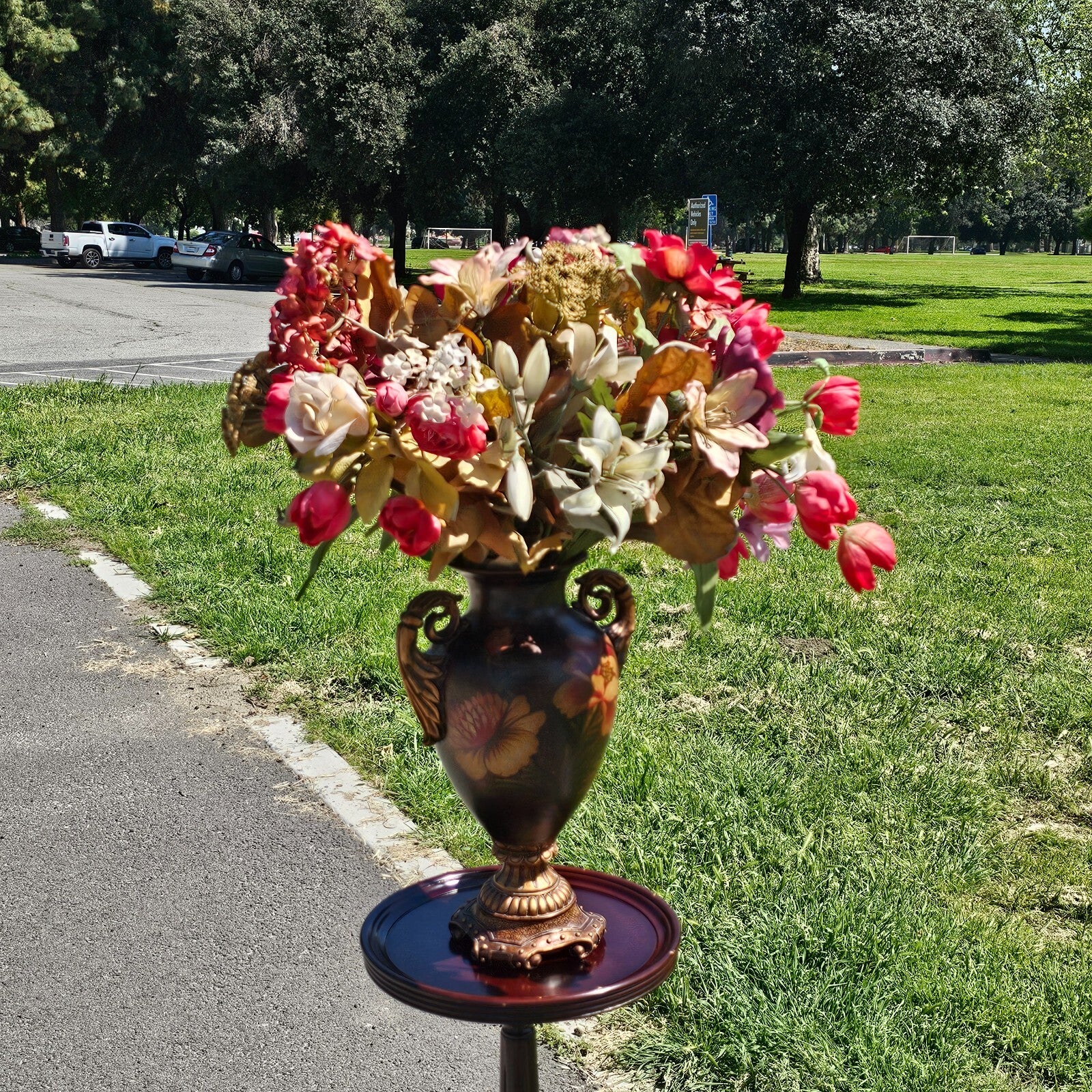 Resin Vase + Artificial Flowers Home Decor