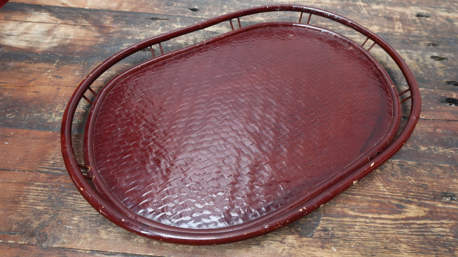 Vintage Lacquered Rattan Bamboo Tray 19" x 13"