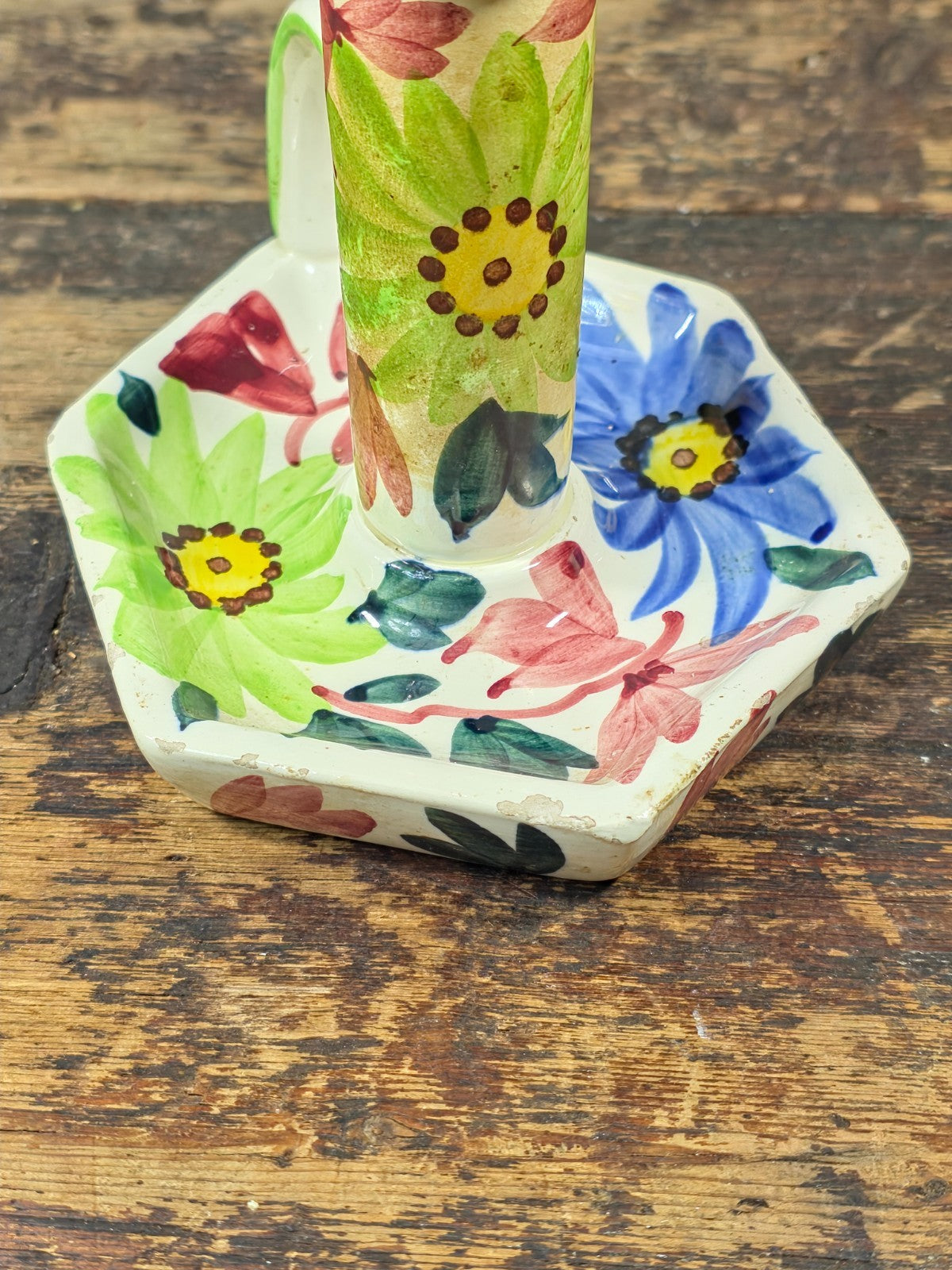 Vintage SMF Schramberg Handpainted Floral Chamberstick Candle Holder Germany