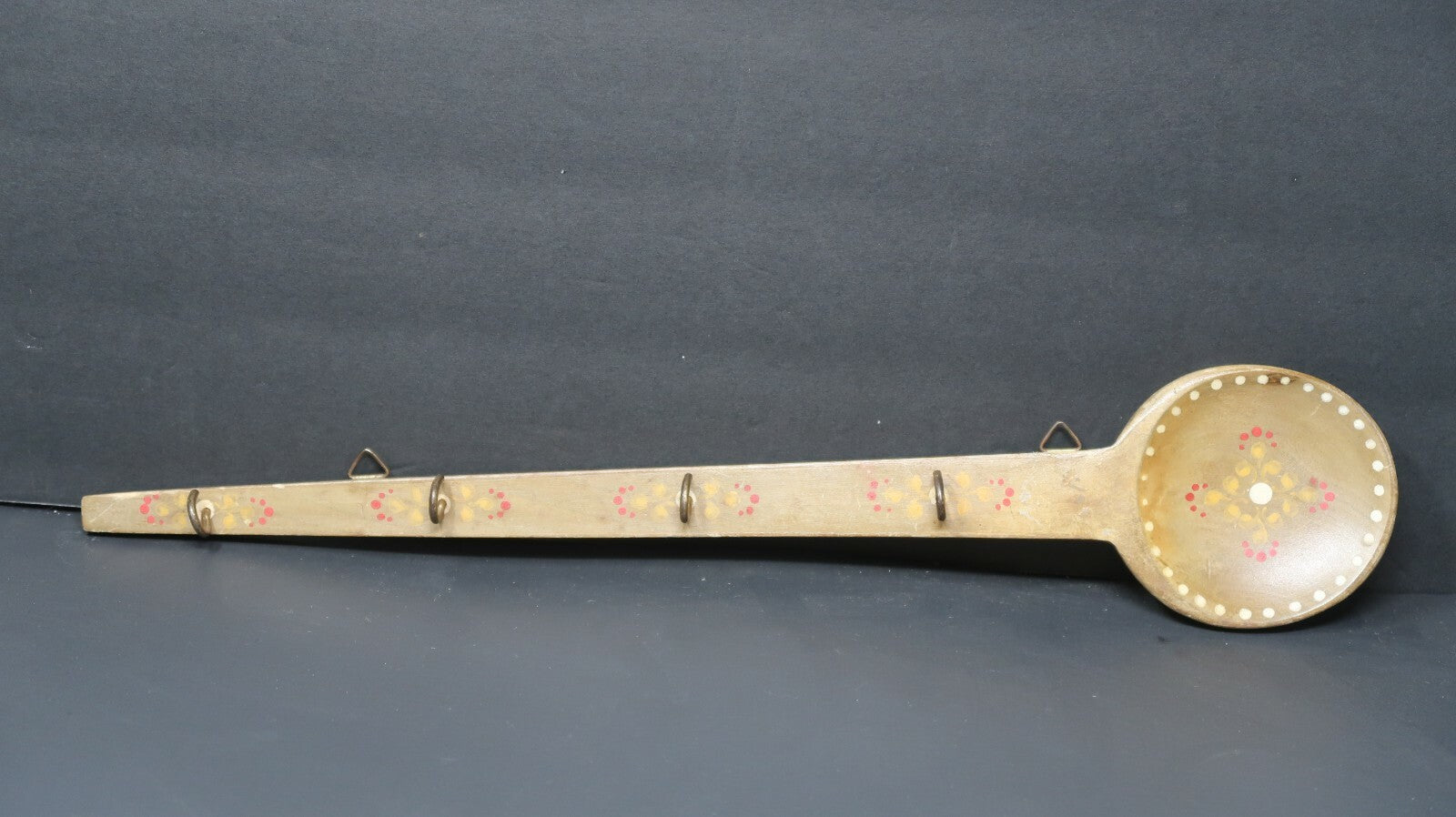 Vintage Spoon Shaped Kitchen Wooden Utensil Wall Rack Hand Painted L16"