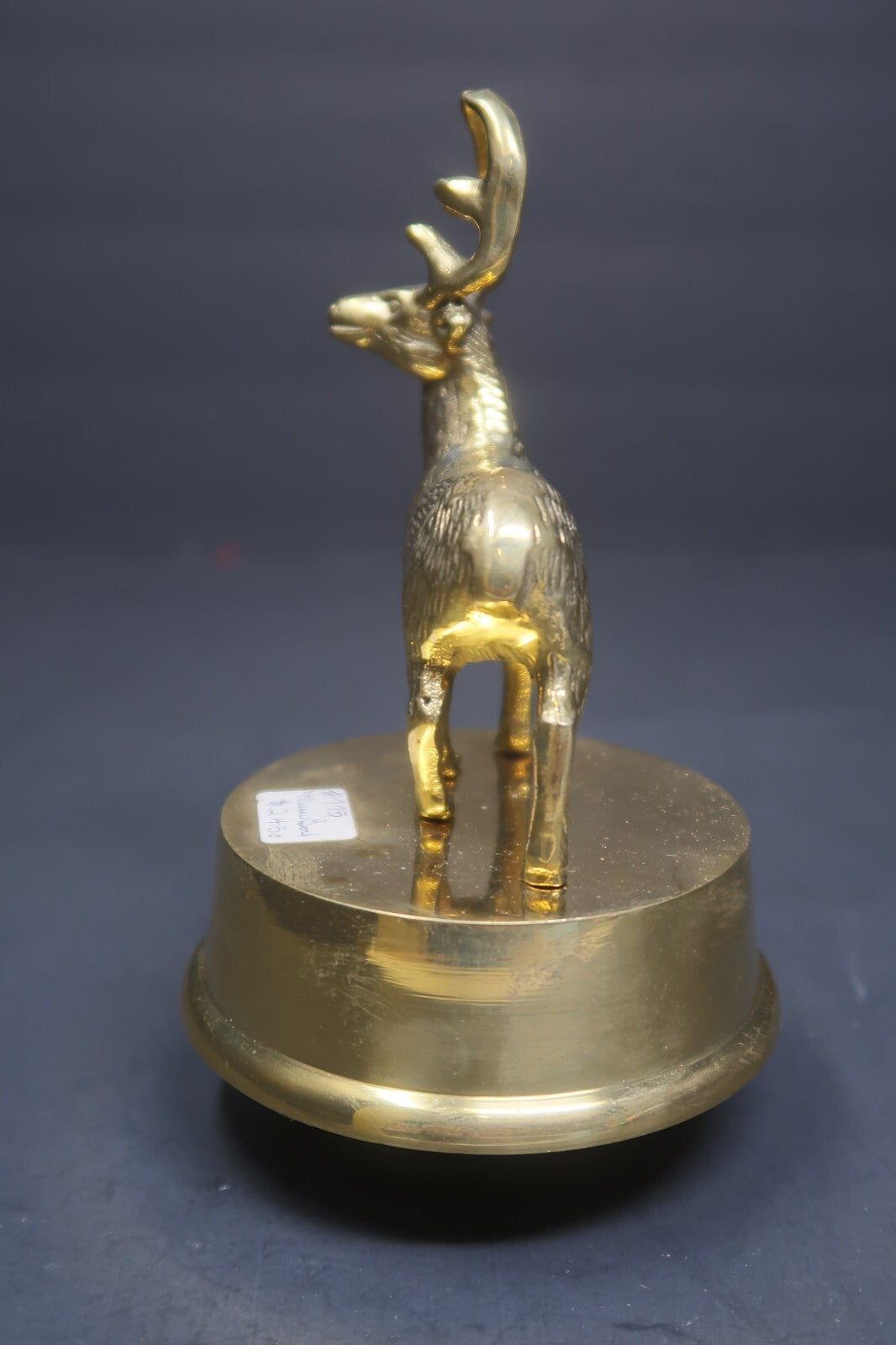 Vintage Brass Deer Music Box Wind Up Rotating 3.25" x 3.25" x H5.75"