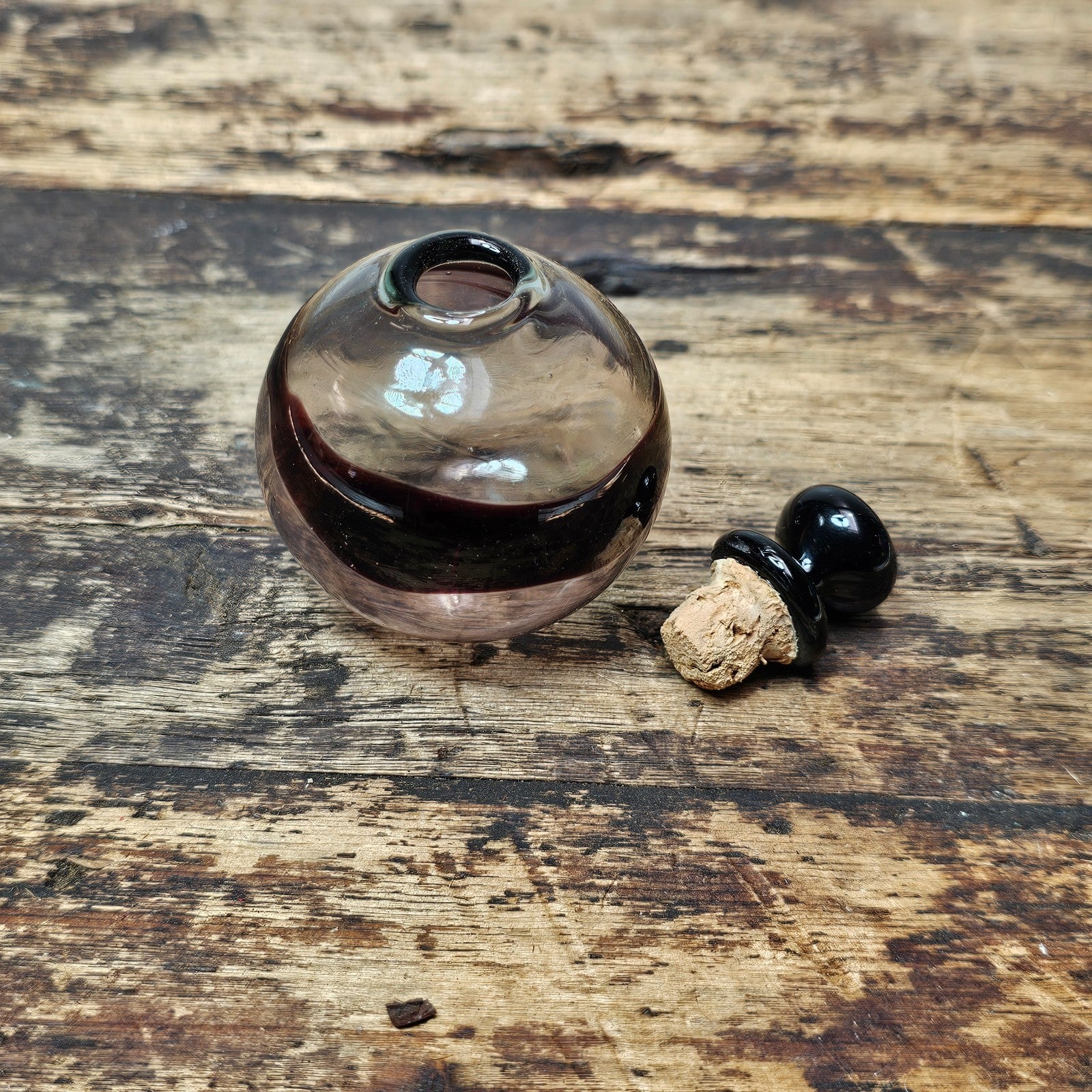 Vintage Hand-Blown Glass Bottle with Stopper 2"Dia. x 3"H