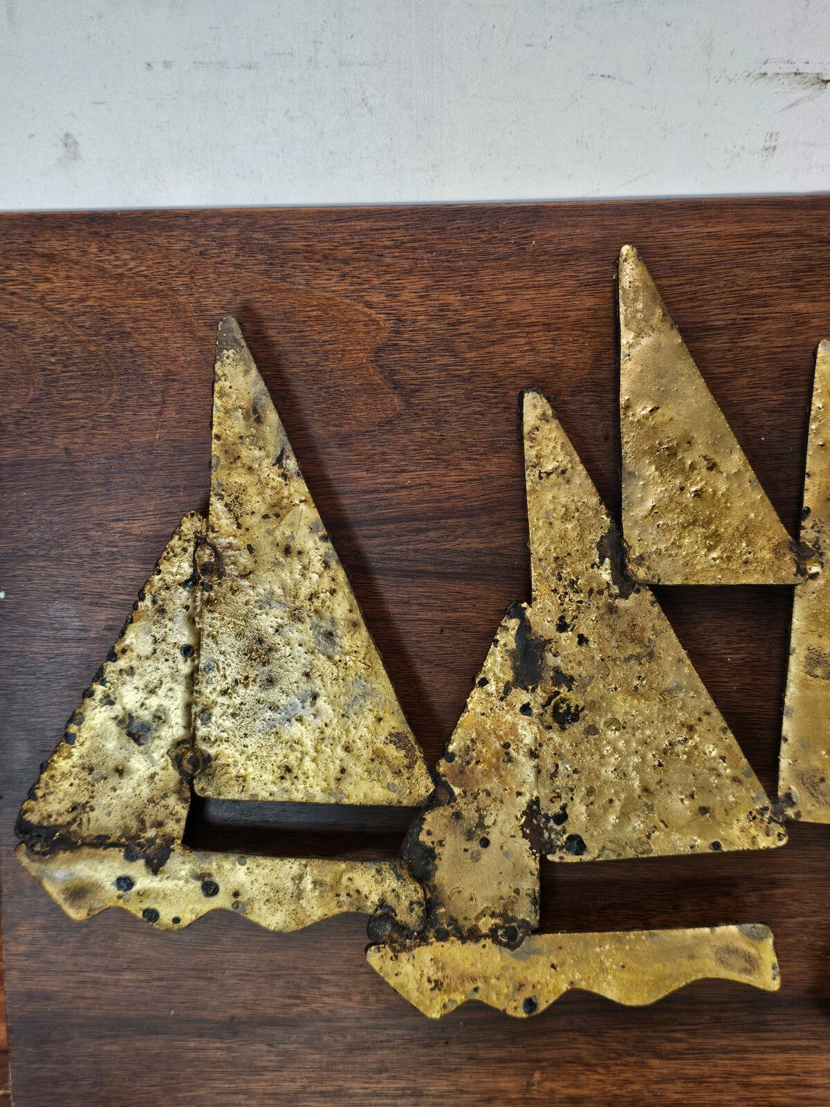 Peter Pepper Products Brass Sailboats Wall Sculpture (1960s) 23.5"L x 12"H