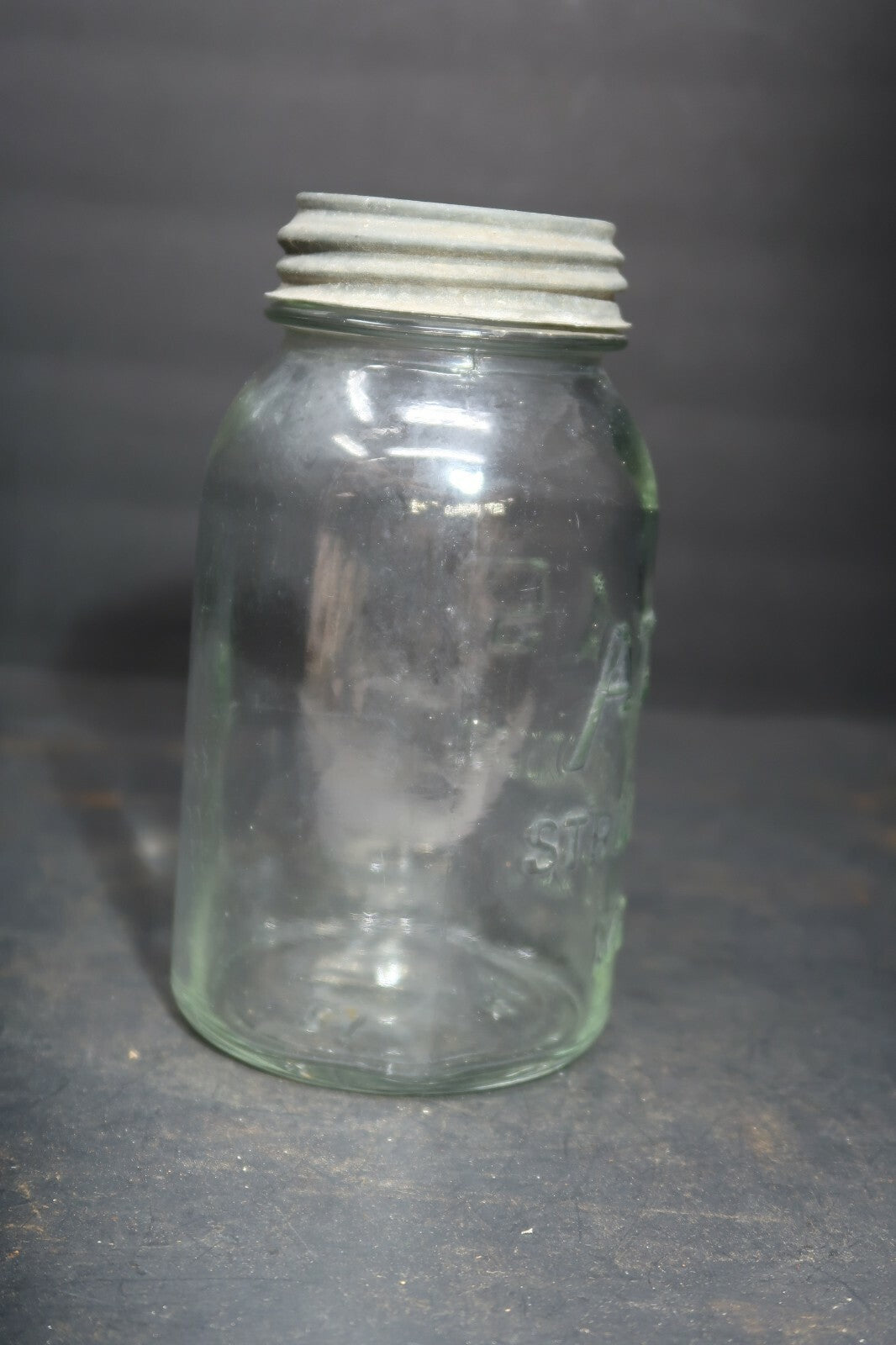 Vintage Atlas Strong Shoulder Mason Canning Jar With Zinc Lid 3.75" x 7"