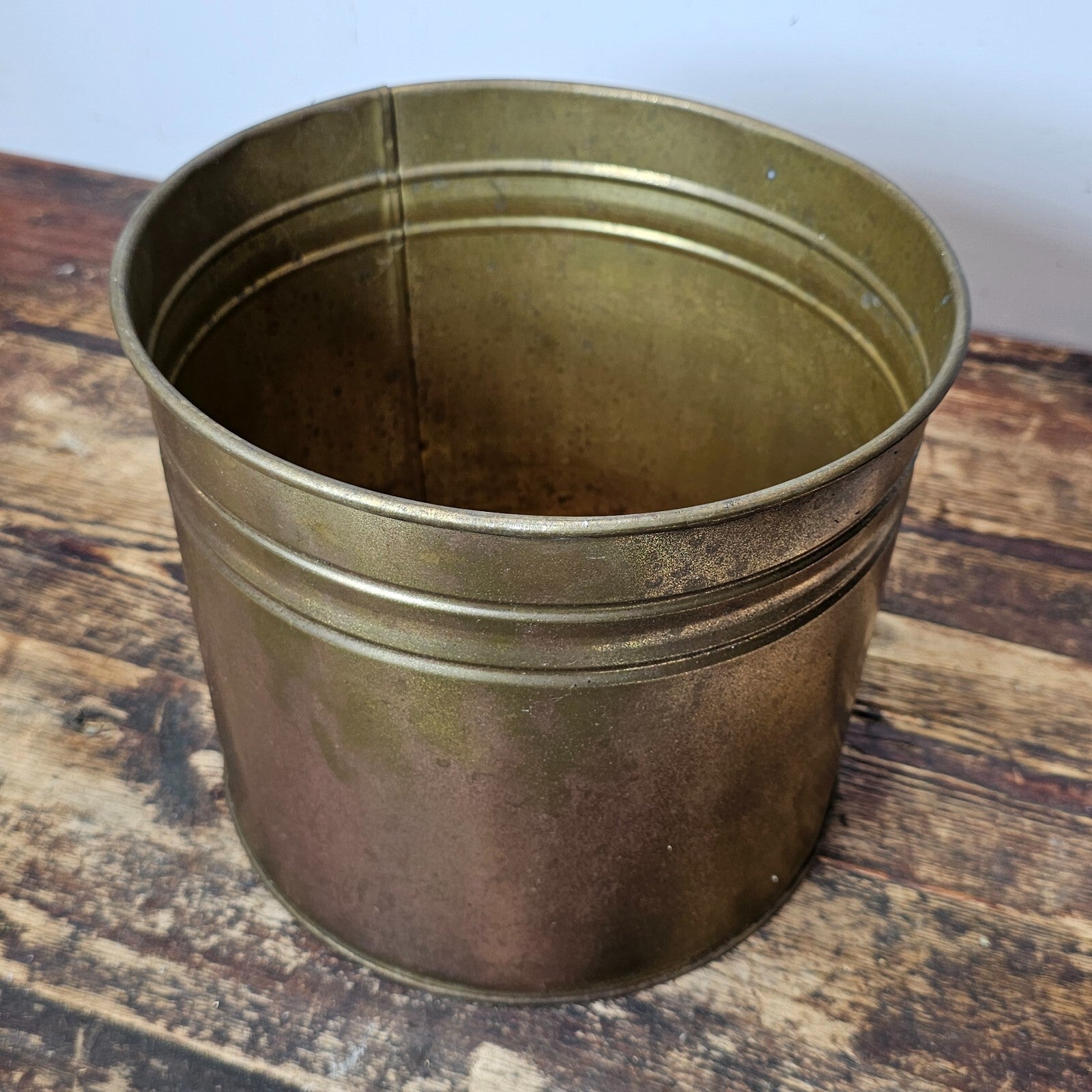 Vintage Brass Container Planter Made In Ireland Patina 9.75"Diam x 8.75"H
