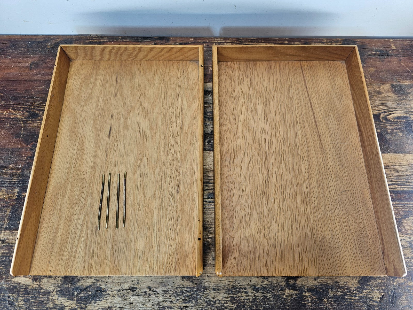 Carver Wood Products Solid Oak 2-Tier Desk Tray Set Mid-Century Modern