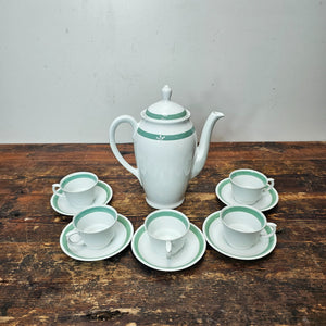 Arabia Suomi Finland Green Band Ribbons White Demitasse Cup & Saucer + Teapot