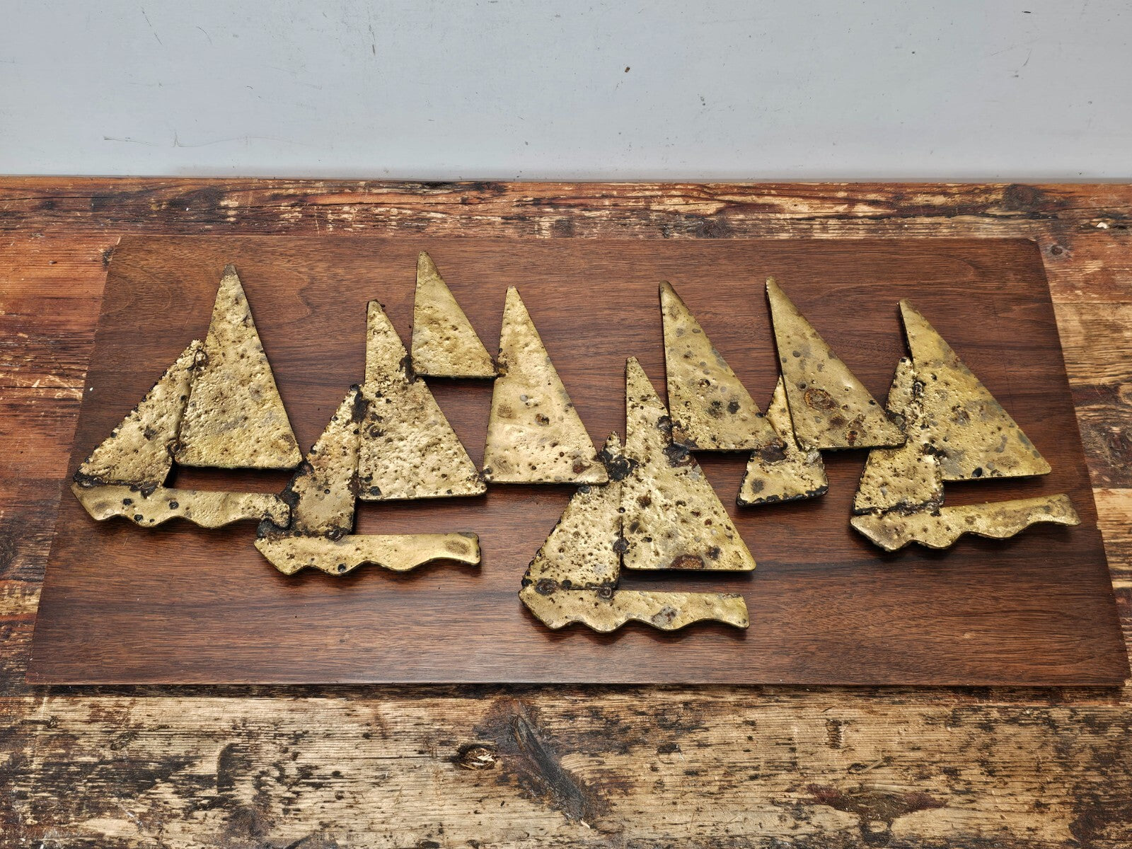 Peter Pepper Products Brass Sailboats Wall Sculpture (1960s) 23.5"L x 12"H