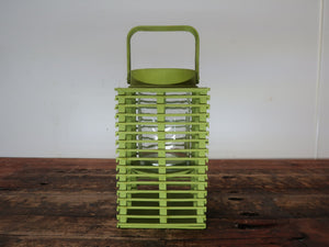 Green Bamboo Candle Lantern With Handle 5.5" x 5.5" x H 9.5"