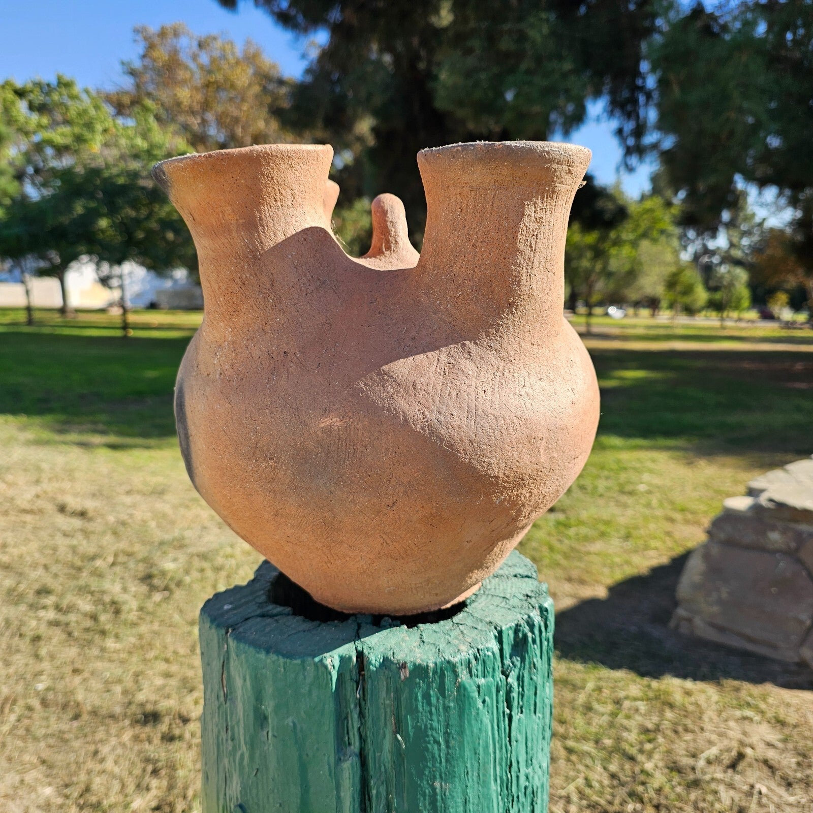 Rustic 4 Mouth Mexican Vessel Terracotta Natural Clay Native Mexican Folk Art