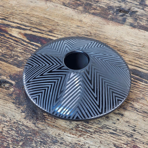 Mata Ortiz Geometric Black Pottery by Octavio Andrew 5"Diam x 2"H
