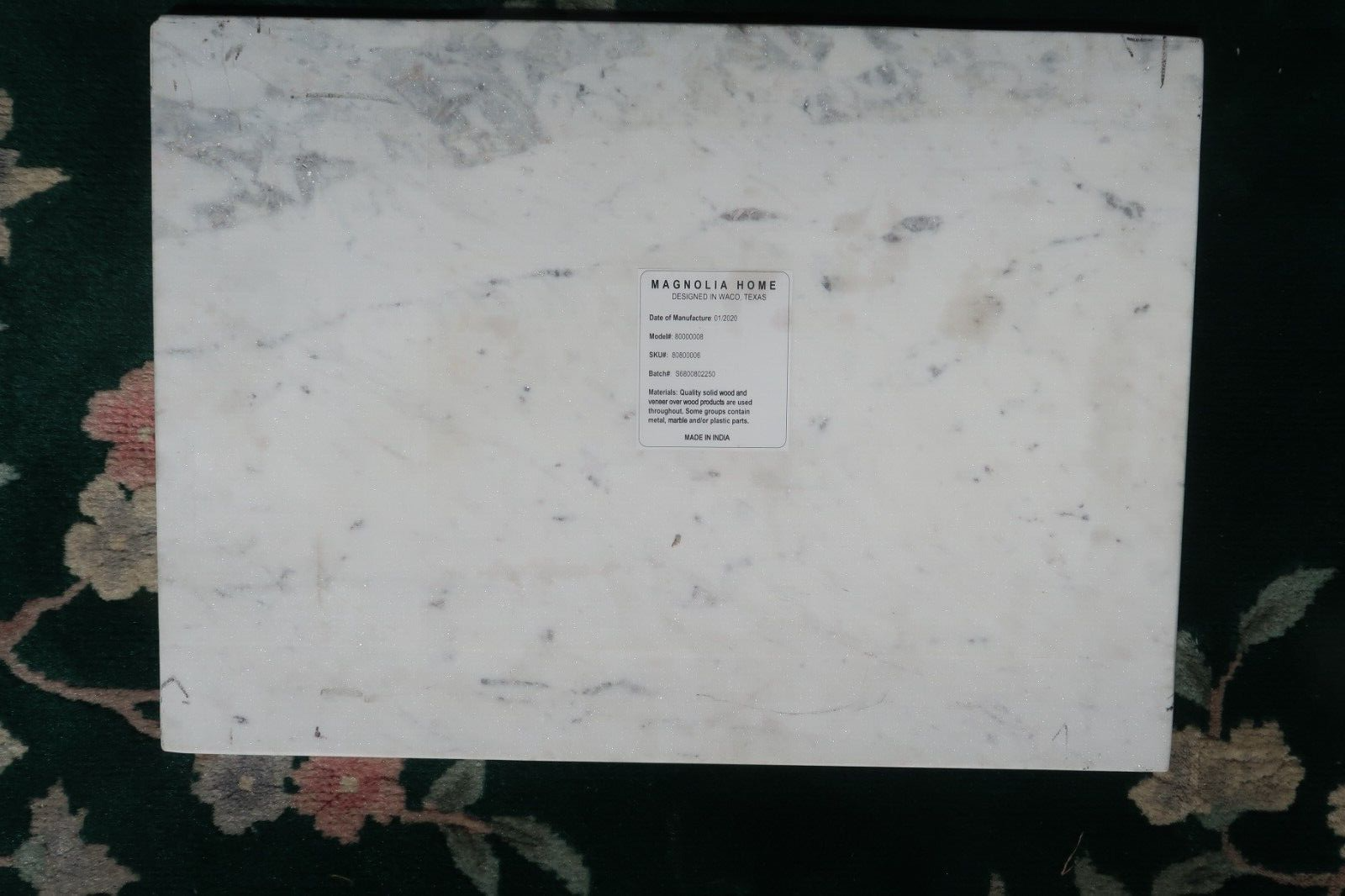 Magnolia Home Iron And Classic White Marble Side Table 22" L x 16" W x 22.5" H