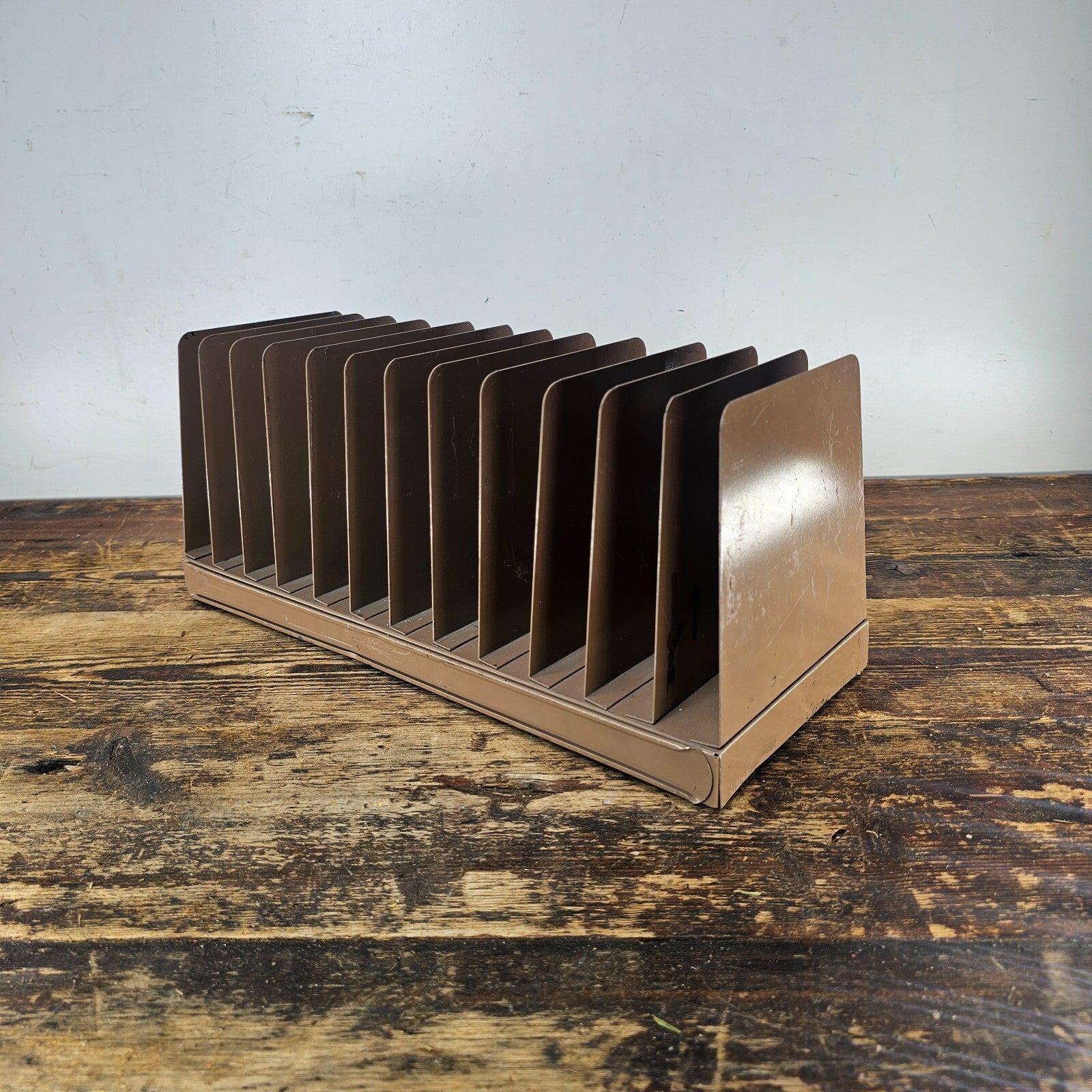 Vintage Small 12 Compartment Metal Desktop File Organizer 6.5"W x 6.5"H x 15"L