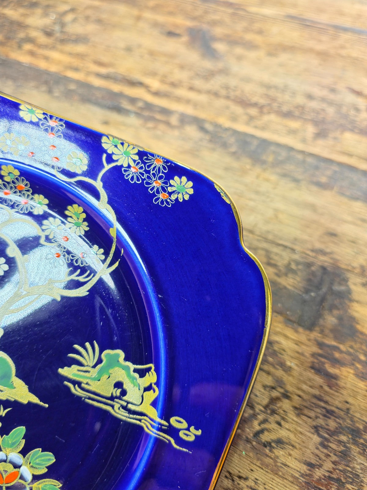 Burleigh Ware Cobalt Blue Gilt Cabinet Plates Set of 3 Crown Pottery England