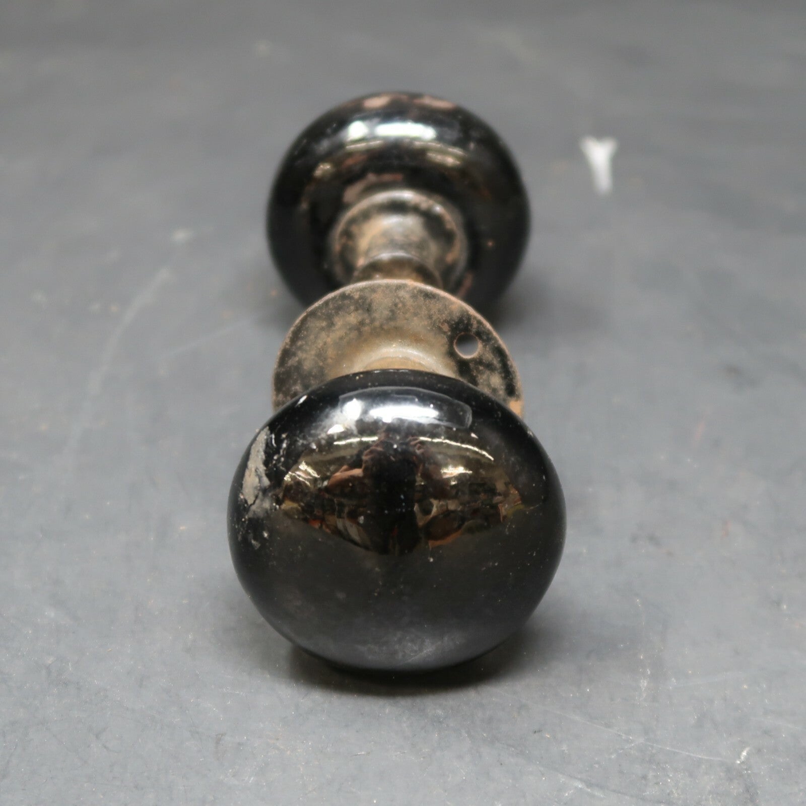 Vintage Black Enamel Porcelain Doorknob Set Rustic Chippy & Shabby Chic