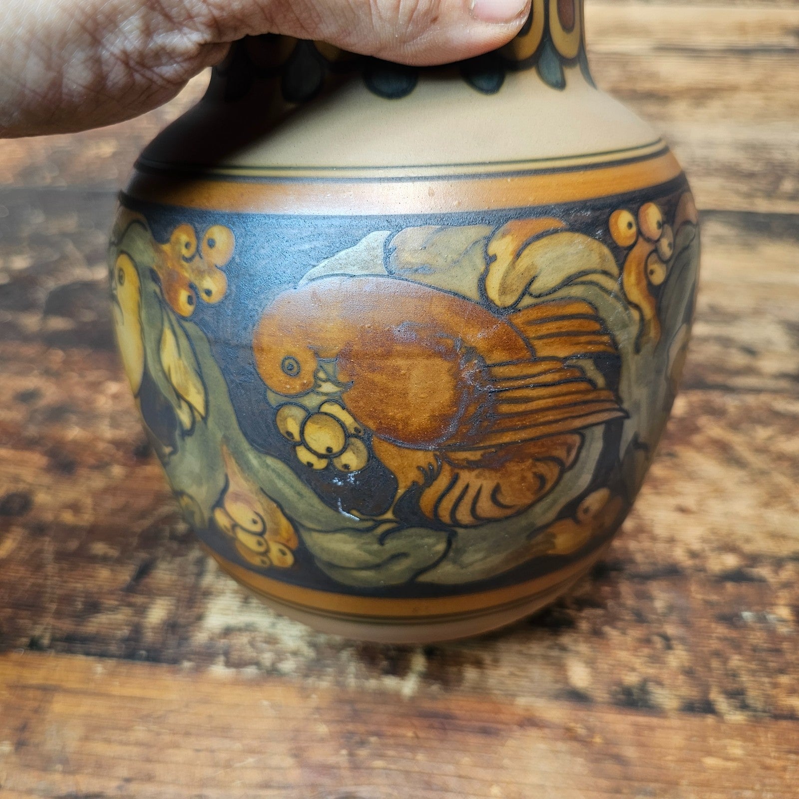 L. Hjorth Danish Art Deco Lidded Jar with Bird Motif, c. 1930s