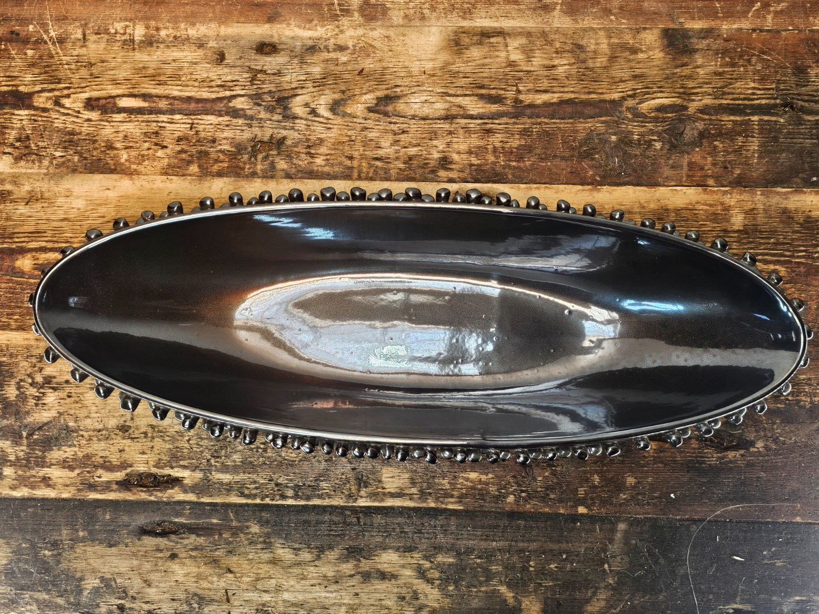 Modern Design Oval Spiked Ceramic Bowl 8.25"W x 23"L x 3.75"H