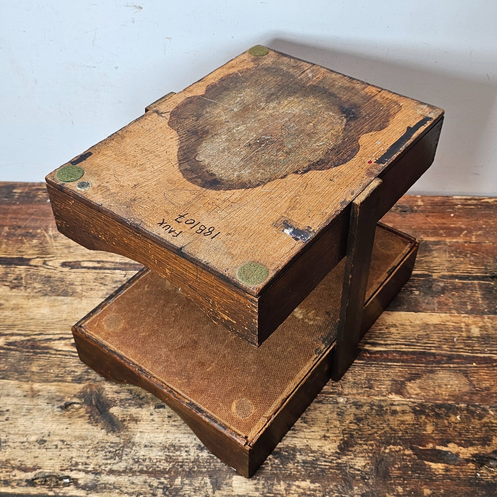 Vintage Handmade Two-Tier Wooden Paper Tray (Damaged / Sold As-Is)