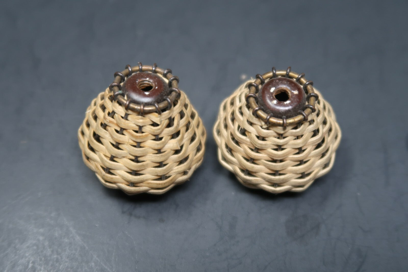 Set of 2 Vintage Wicker Drawer Knobs Furniture Hardware (A)