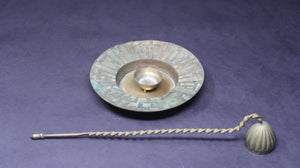 3 Piece Set Asian Style Brass Candle Holder With Snuffer Vintage