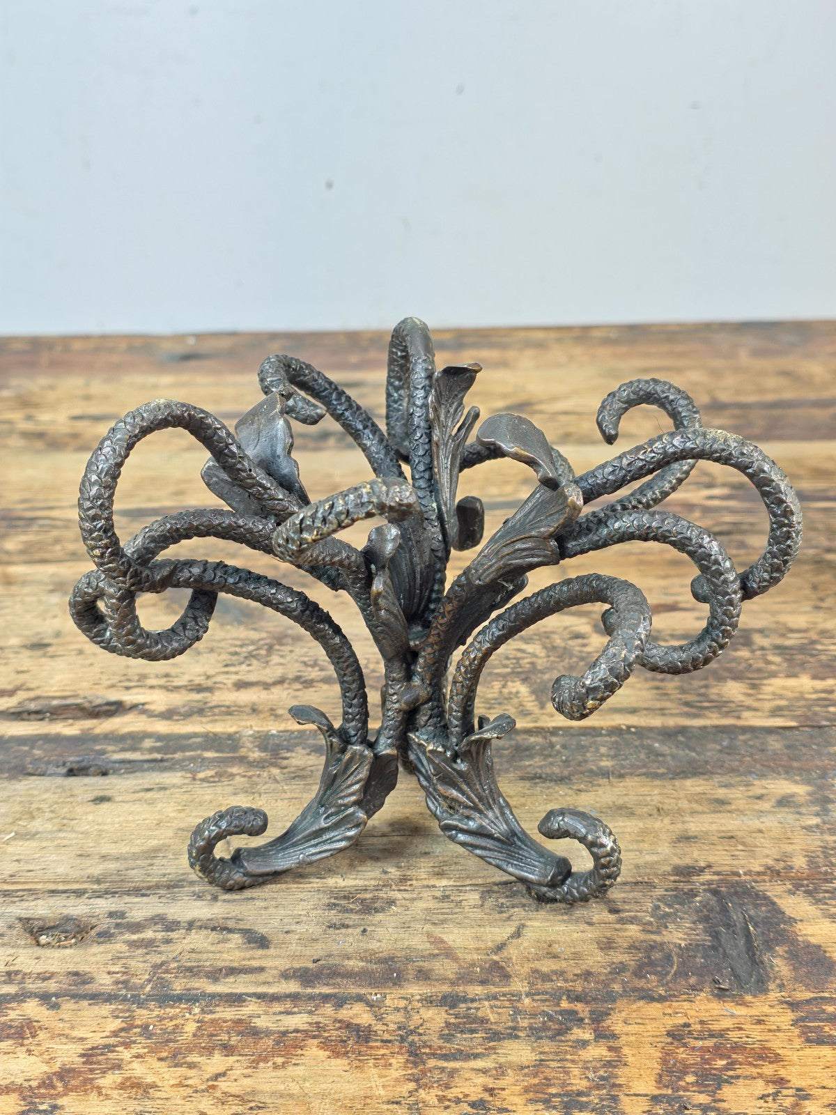 Botanical Cast Bronze Sphere Stand — Acanthus Leaf Orb Holder 6"