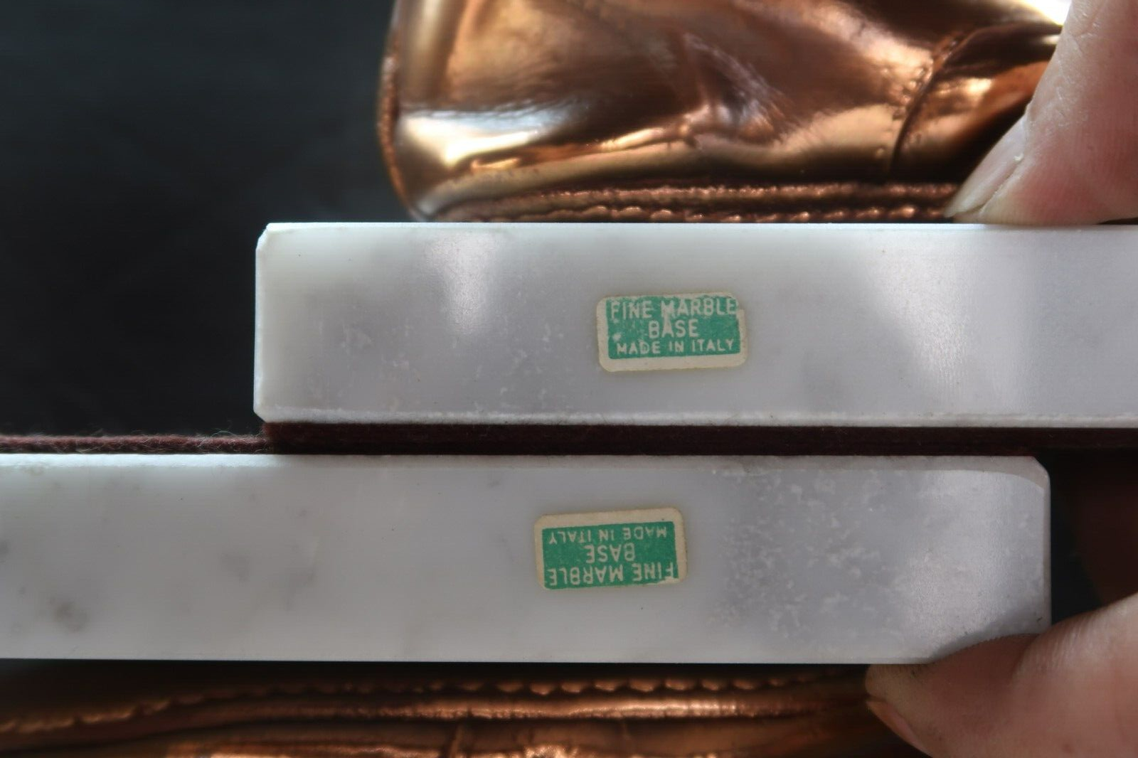 Pair Bronzed Baby Shoes on Marble Base 6" x 3" x H 3.5" Made In Italy Vintage