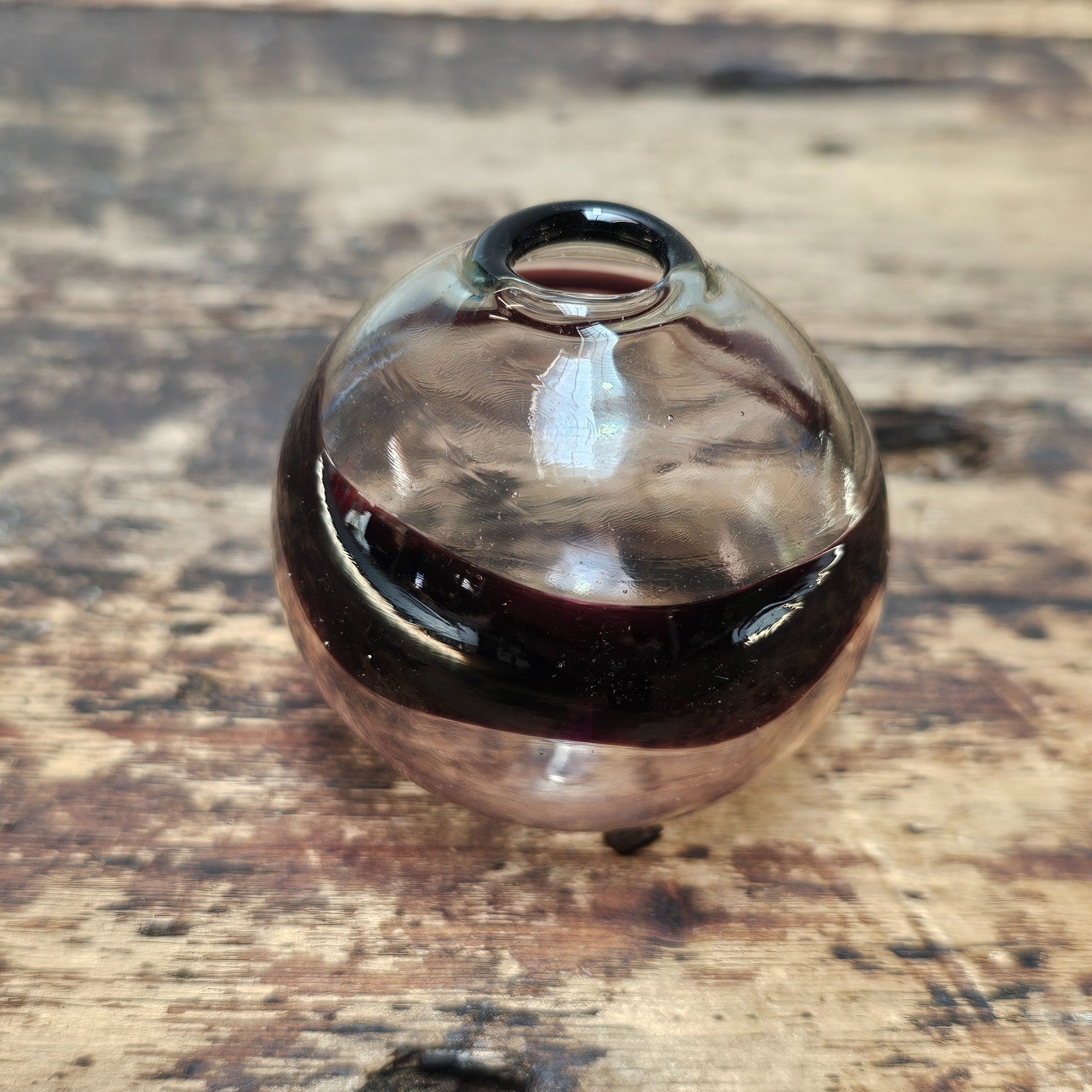 Vintage Hand-Blown Glass Bottle with Stopper 2"Dia. x 3"H