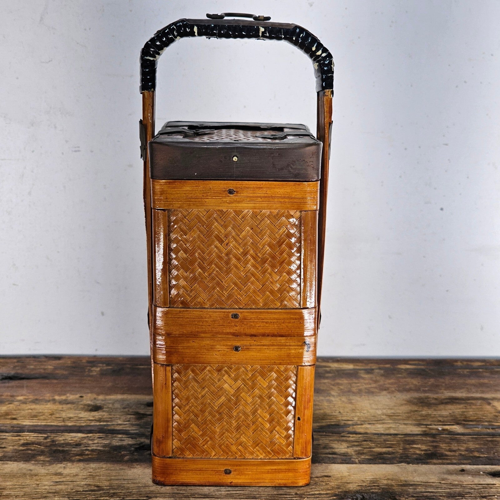 Antique Woven Bamboo Tiered Chinese Wedding Basket