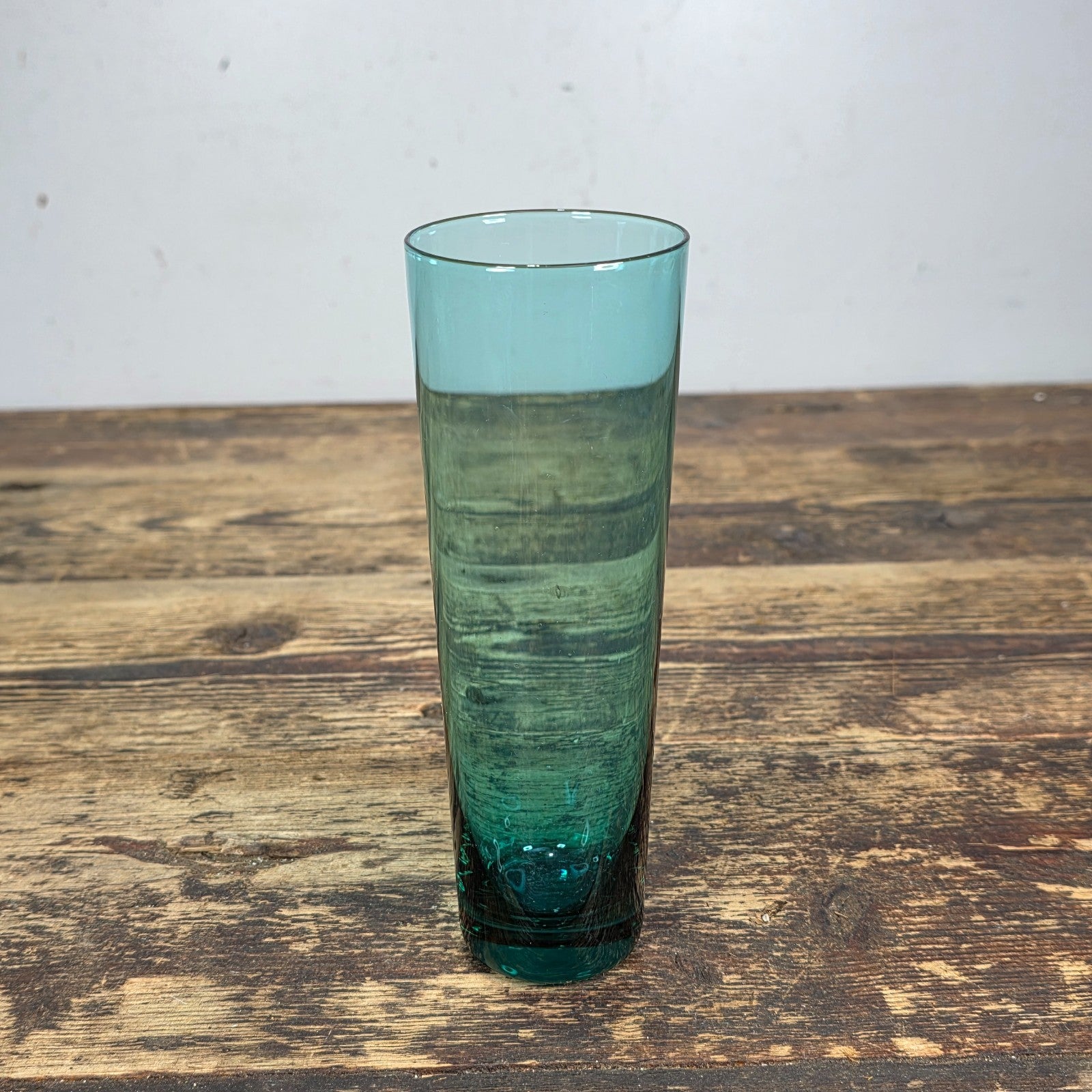 Vintage Hand Blown Aqua Blue Glass Tumbler — Mid-Century Modern Style 6.25"H