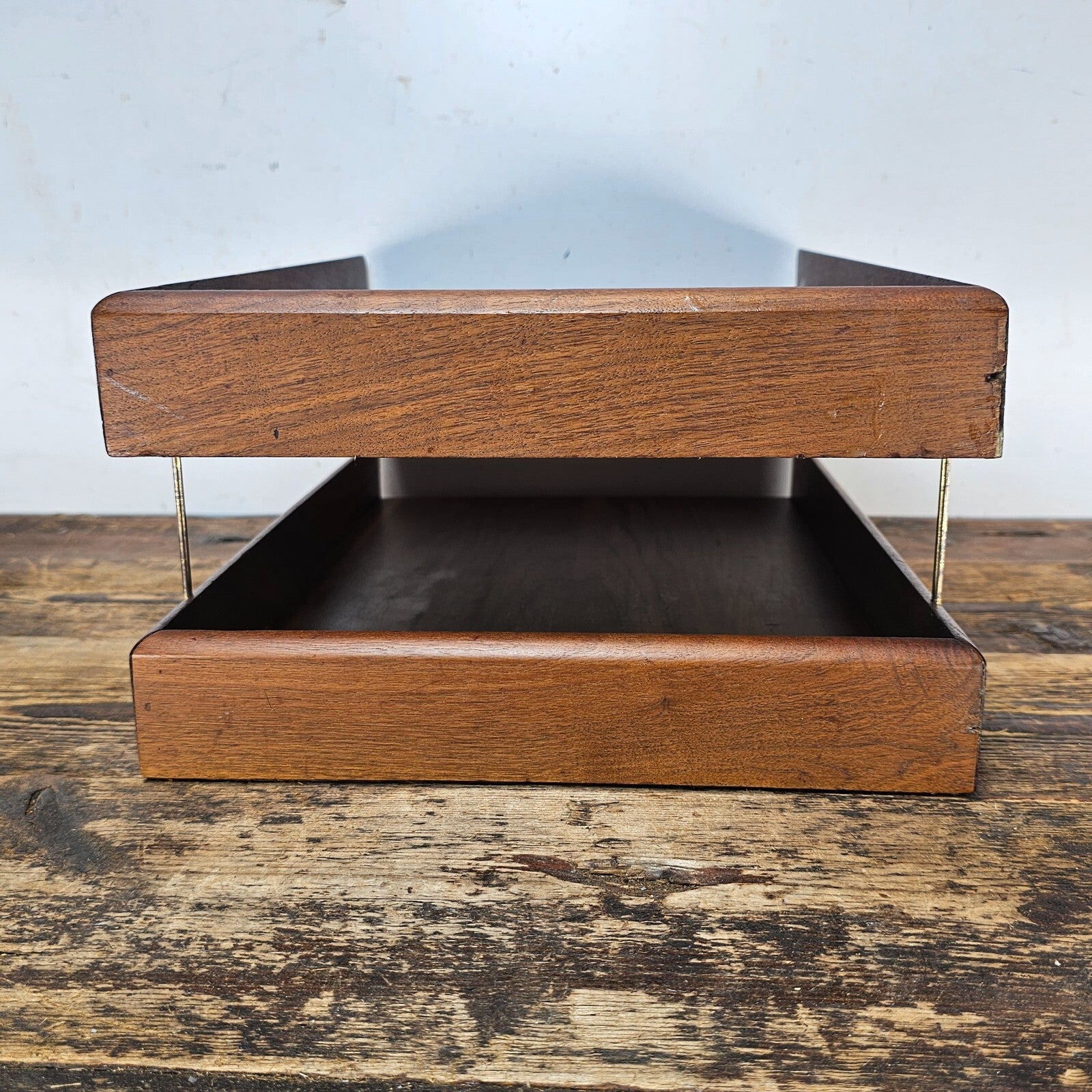 Carver Wood Products Walnut 2-Tier Desk Tray Set Mid-Century Modern